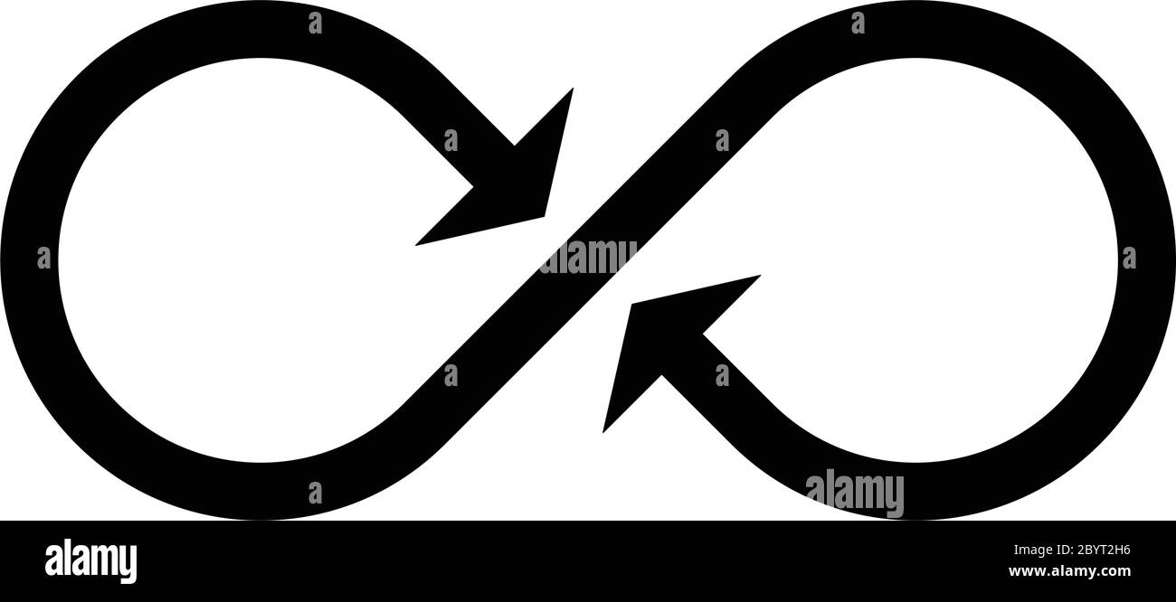 Infinity symbol icon with both side arrows. Concept of infinite, limitless and endless. Simple flat black vector design element. Stock Vector