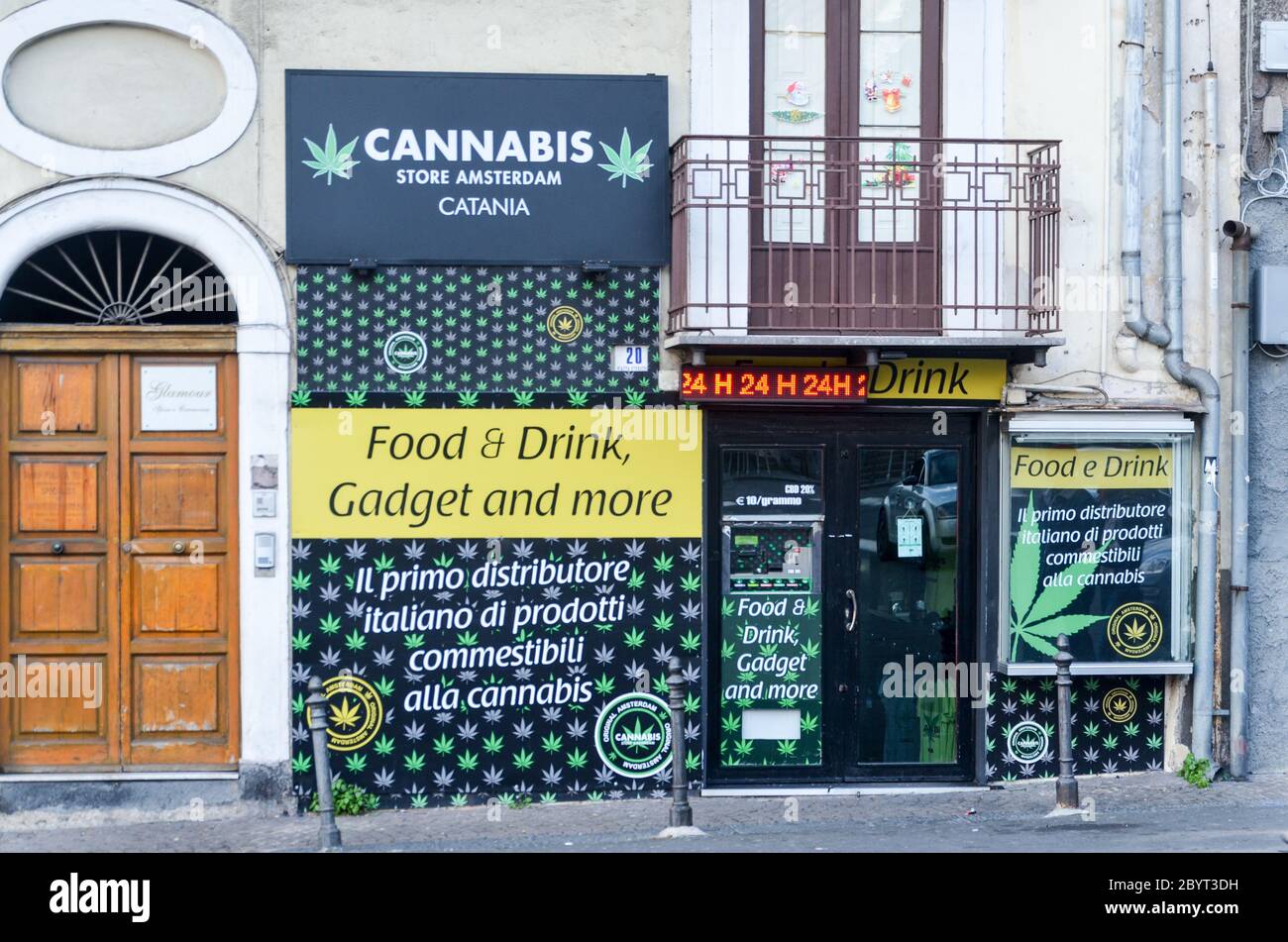 Cannabis store in Catania, Sicily, Italy Stock Photo