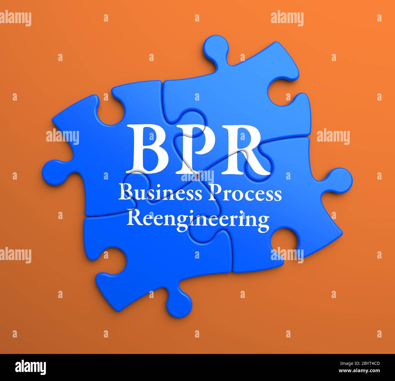 BPR - Business Process Reengineering - Written on Blue Puzzle Pieces on Orange Background. Business Concept. Stock Photo