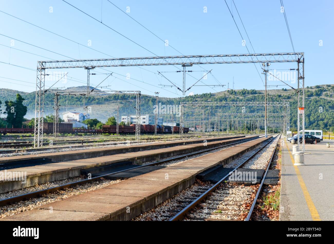 Sutomore (Montenegro) railway station, along the Bar-Belgrade railway in the Balkans (Montenegro, Serbia) Stock Photo