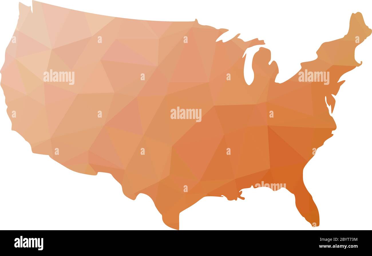 Low poly map of USA. Vector illustration made of orange triangles. Stock Vector