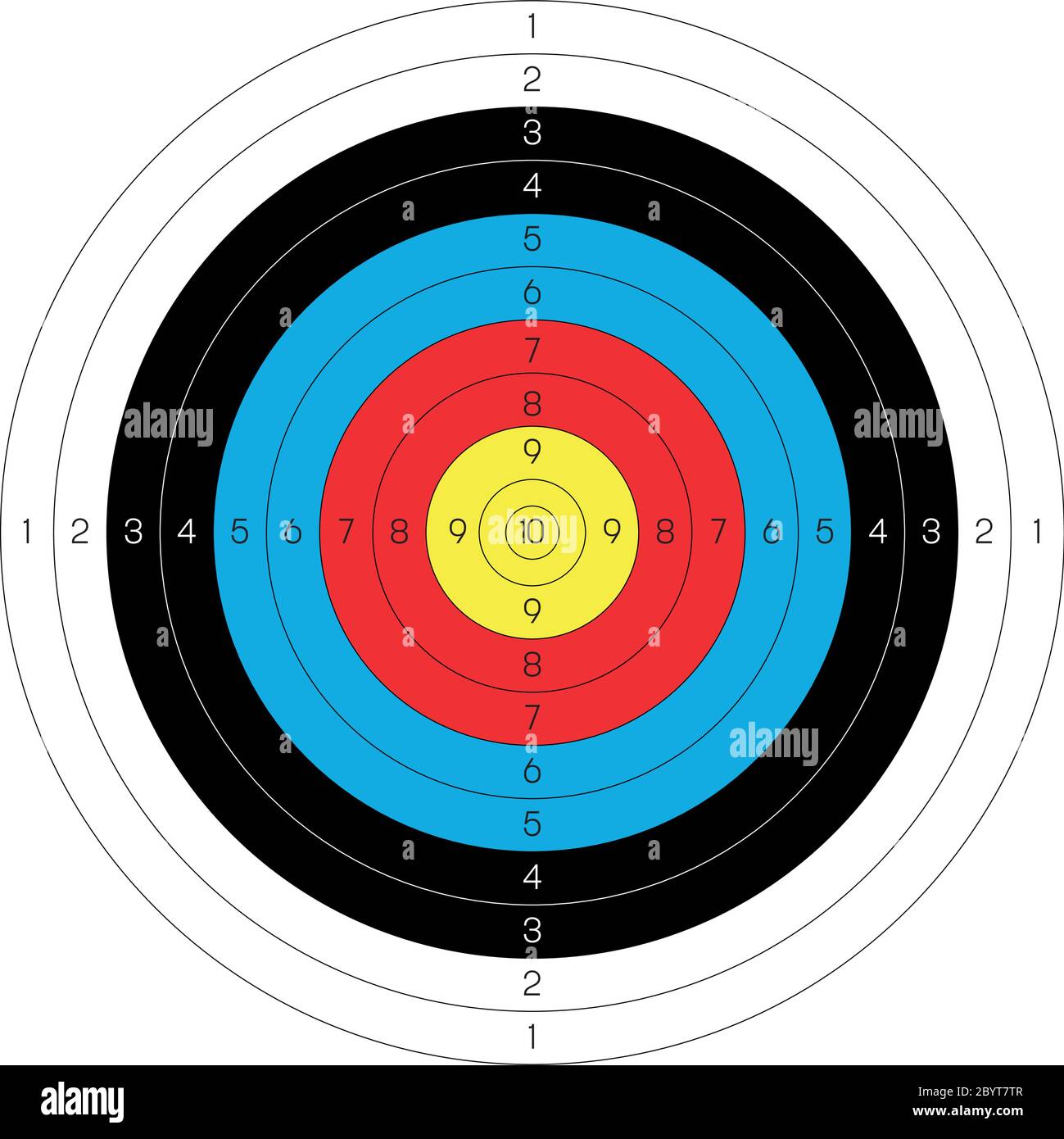 Outdoor archery target in traditional colors yellow, red, blue, black