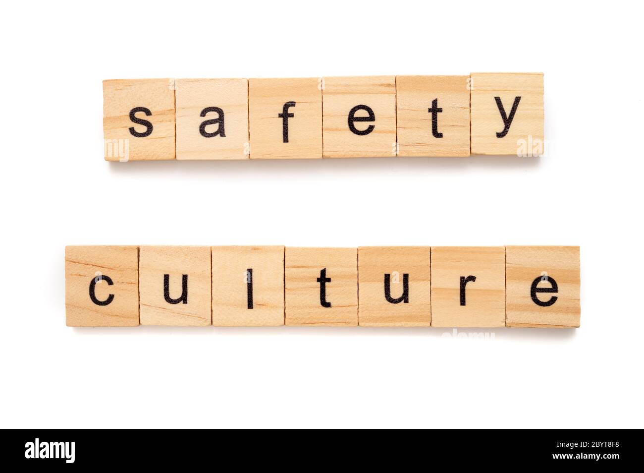 Safety Culture. Generic wood Scrabble letter tiles spelling the words SAFETY CULTURE Stock Photo
