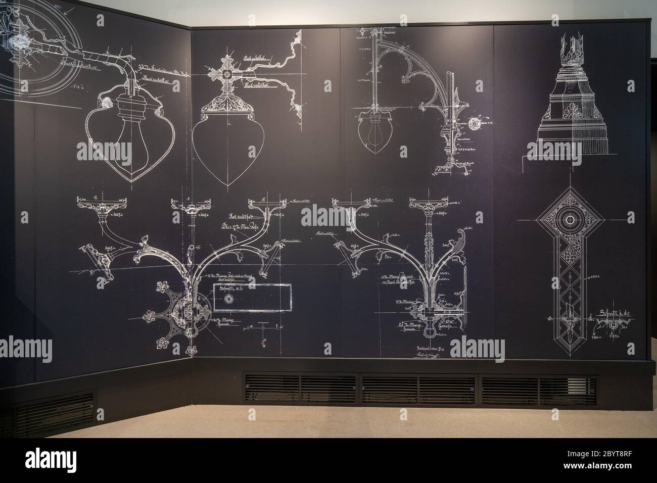 Budapest, Hungary - Feb 10, 2020: Design blueprint of ornamentation in Parliament Stock Photo