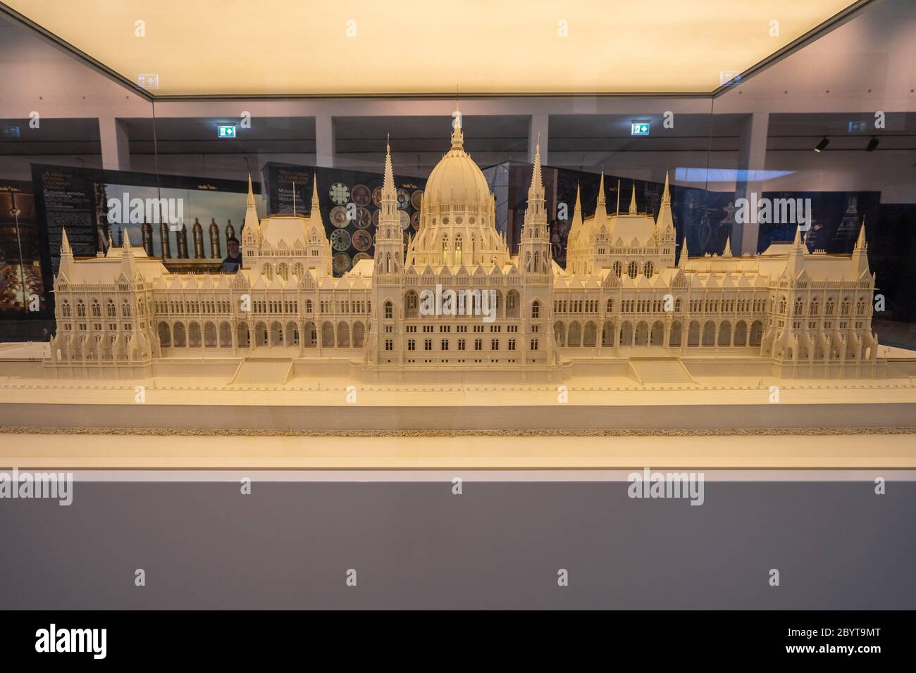 Budapest, Hungary - Feb 10, 2020: Miniature model of Hungarian Parliament in exhibition Stock Photo