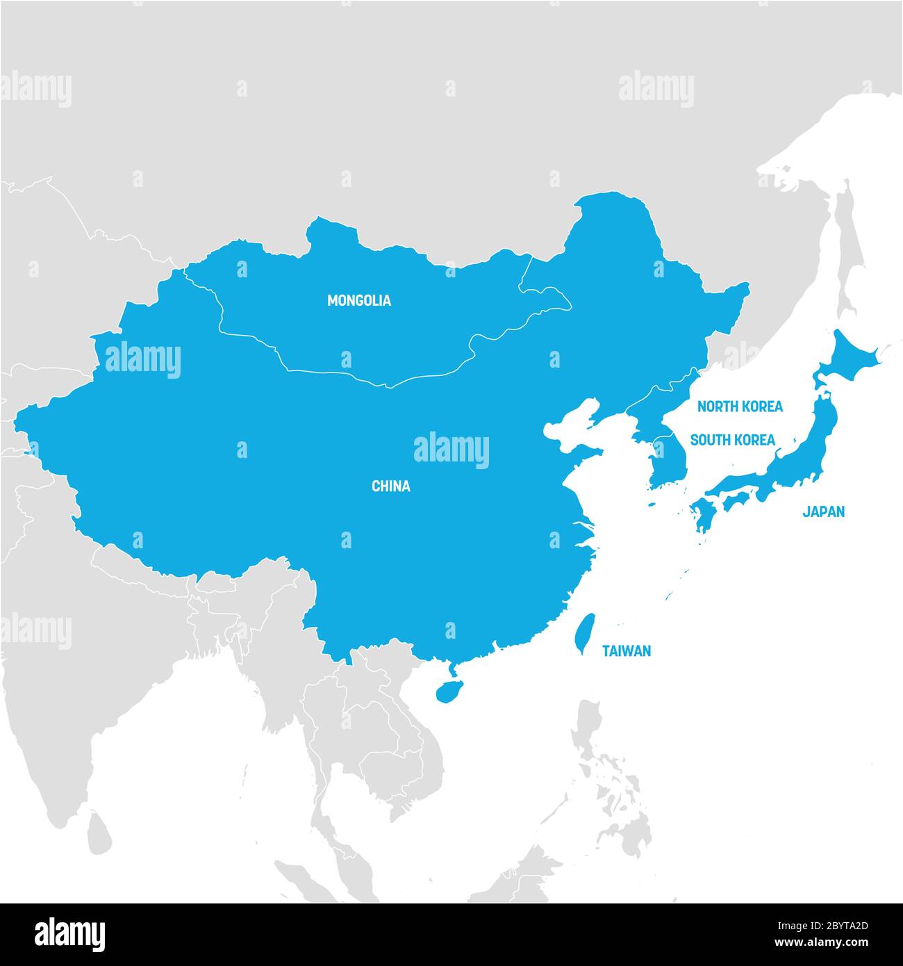 East Asia Region. Map of countries in eastern Asia. Vector illustration