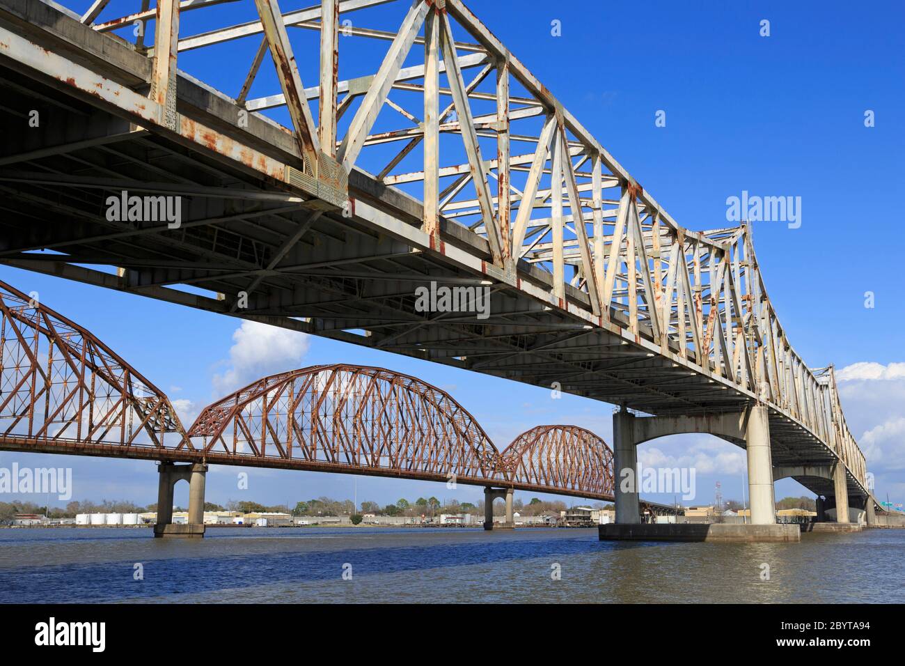 Bridges over the Atchafalaya River, Berwick, Louisiana, USA Stock Photo