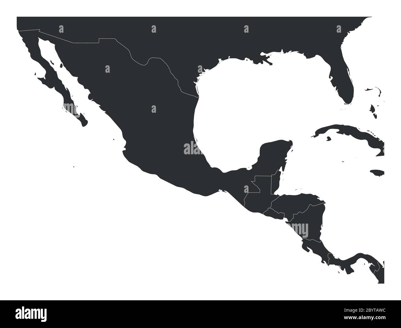 Blank political map of Central America and Mexico. Simple dark grey