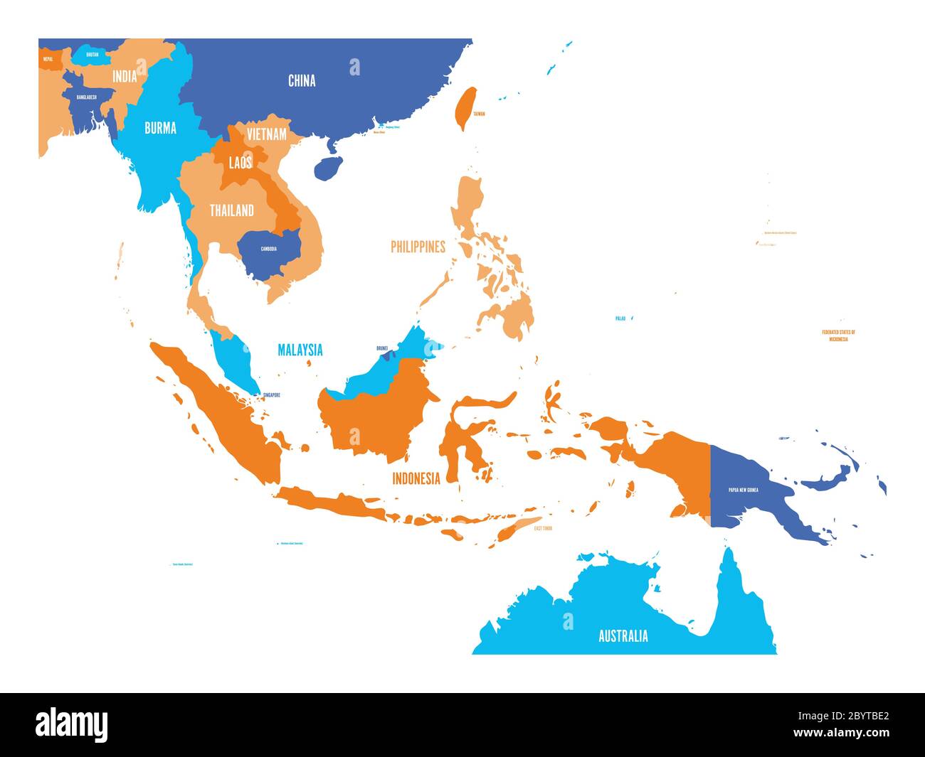 Vector map of Southeast Asia. Four colors map Stock Vector