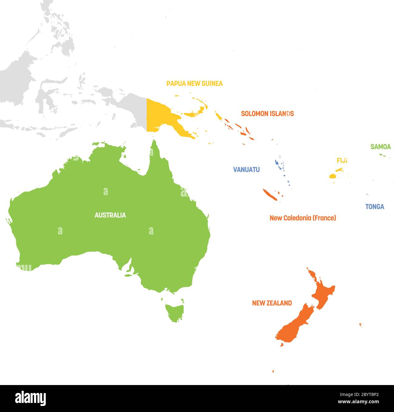 Australia and Oceania Region. Map of countries in South Pacific Ocean. Vector illustration. Stock Vector