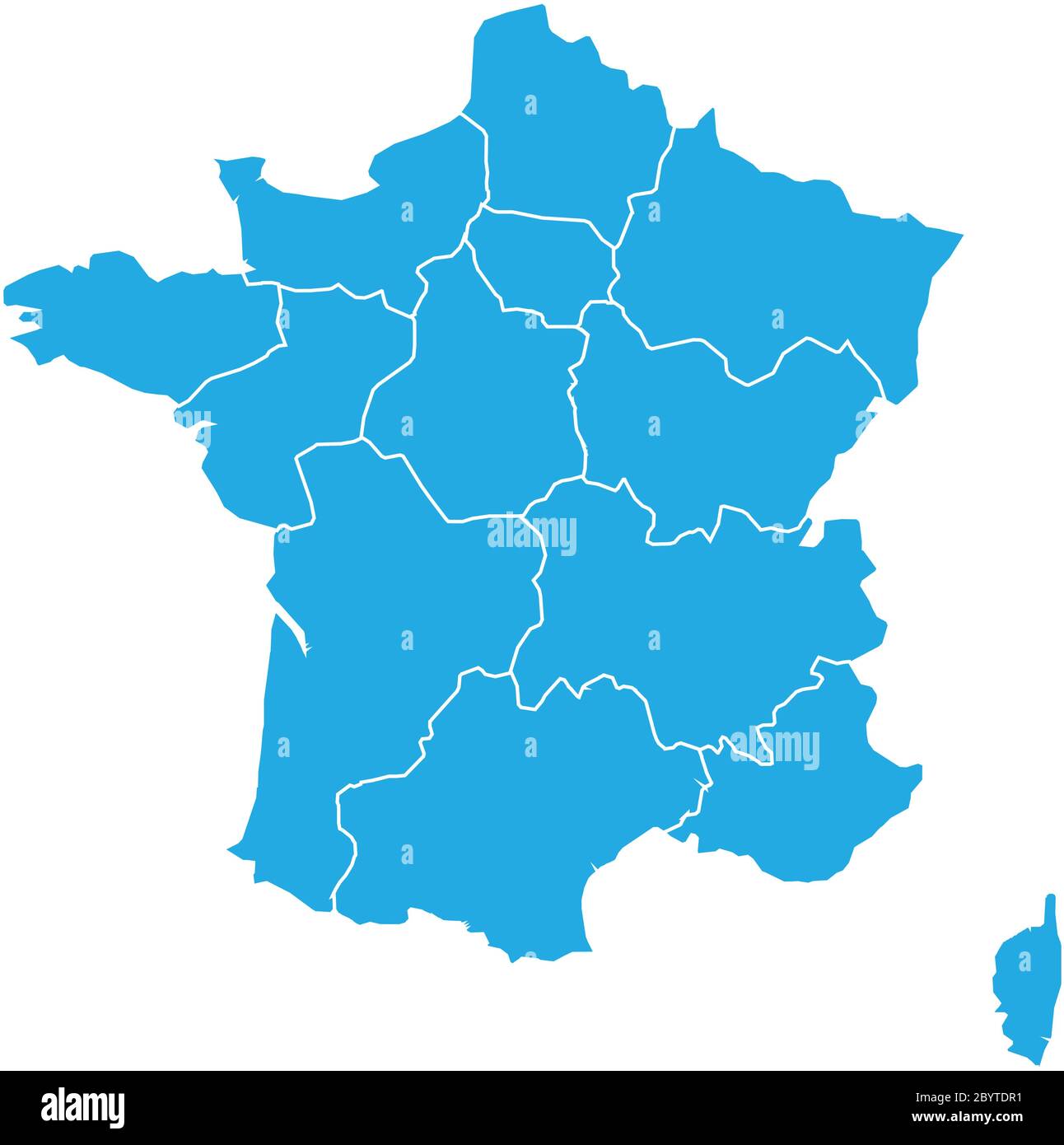 Blue map of France divided into 13 administrative metropolitan regions, since 2016. Vector illustration. Stock Vector