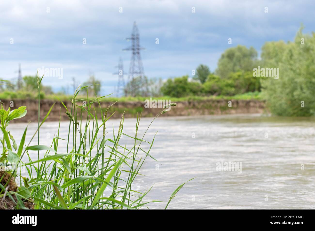 Extensive flooding on Dniester river. A Close up Stock Photo
