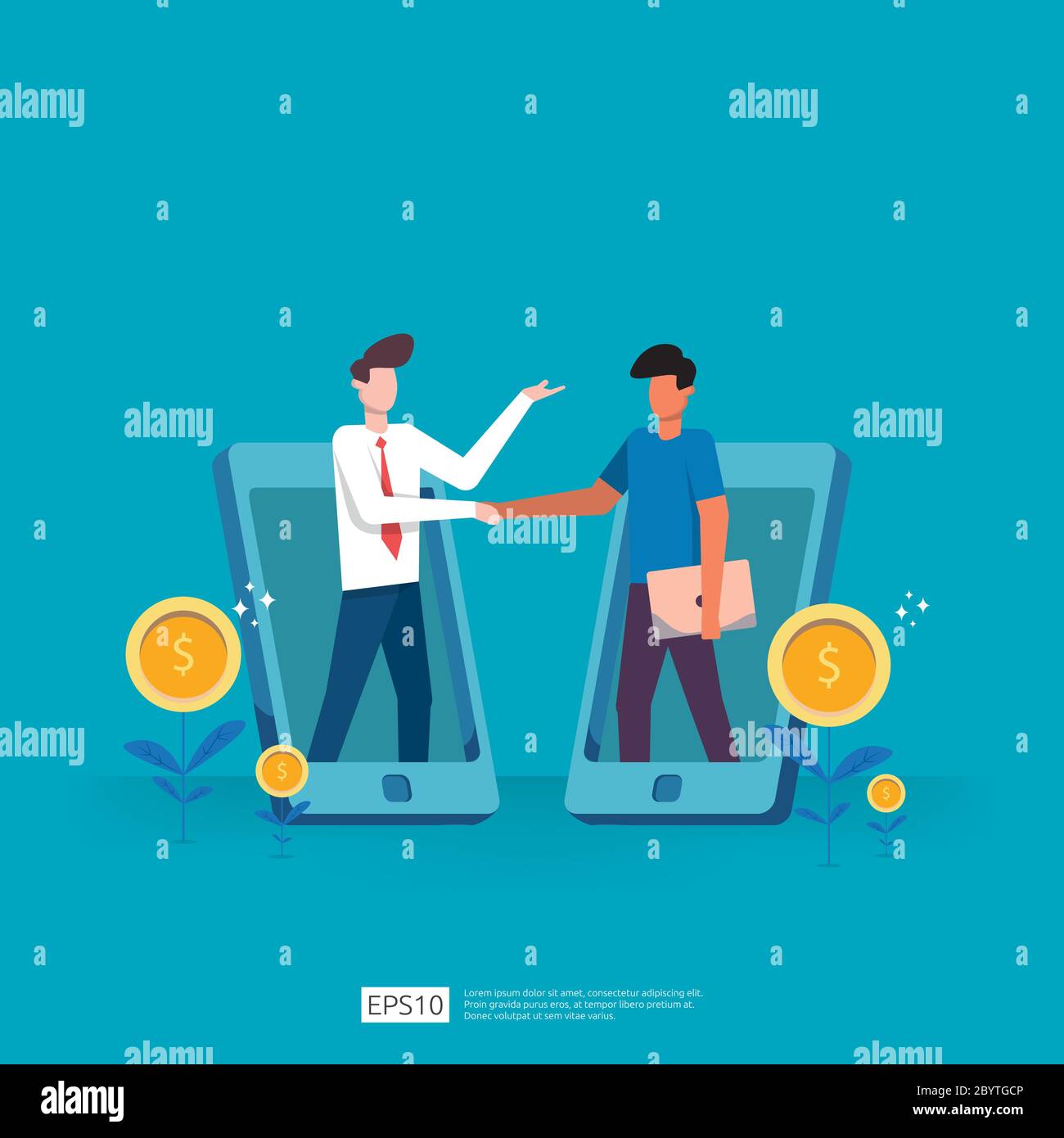Business partnership deals and agreement to achieve success in teamwork and profit concept design. businessman investment on technology startup Stock Vector