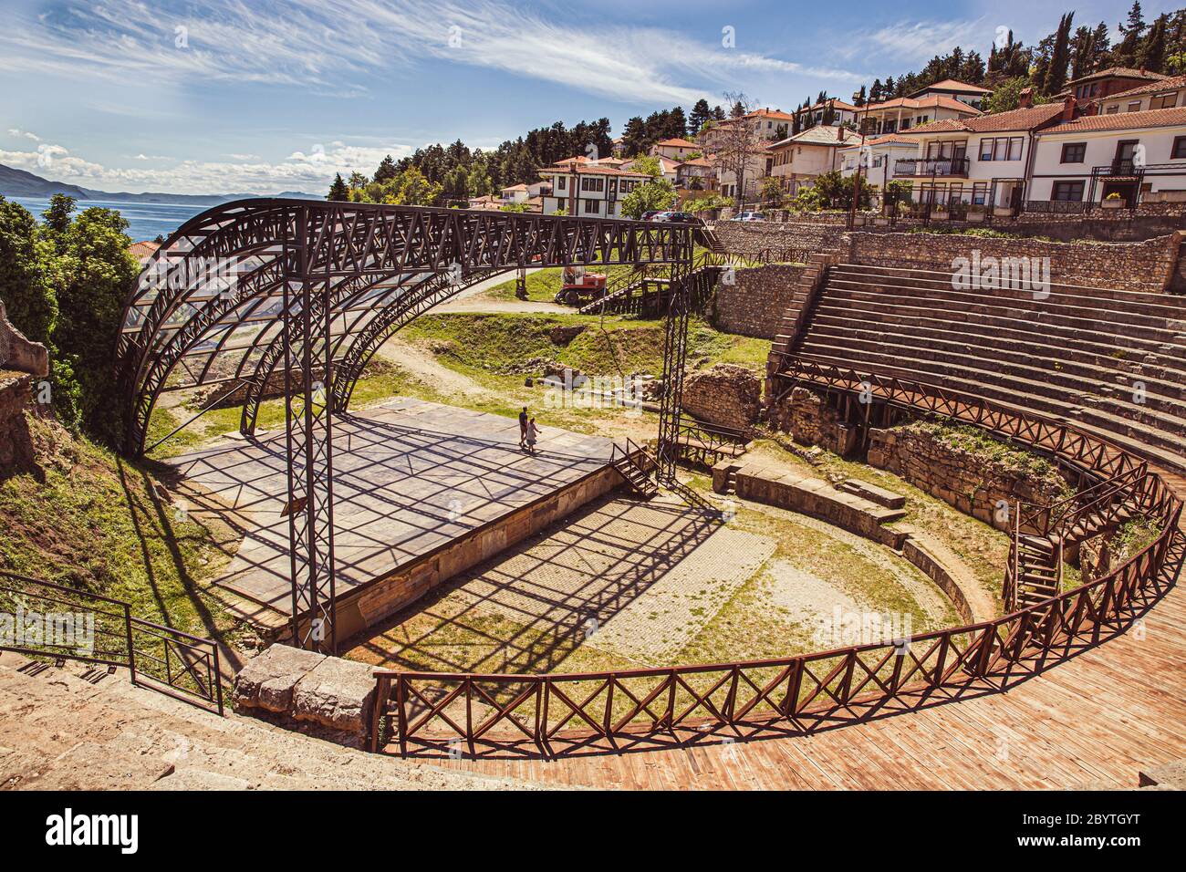 Ancient Greek amphitheatre, Hellenistic period, City of Ohrid, Republic of North Macedonia (FYROM) Stock Photo