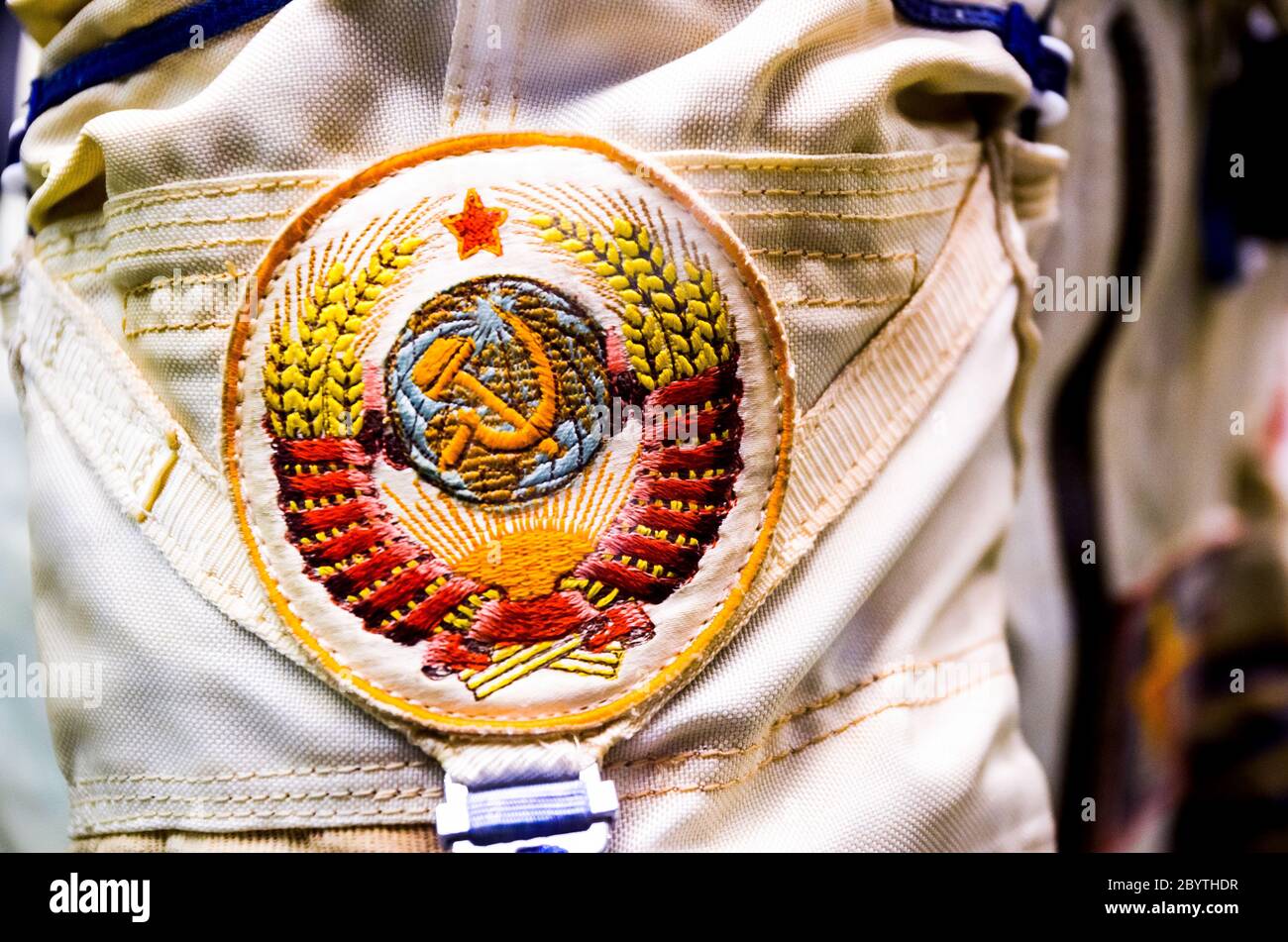 National emblem USSR on the soviet space suit Stock Photo