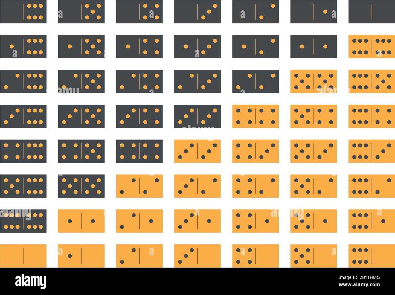 Domino sets of 28 tiles. Two packages in grey and yellow. Simple flat vector illustration. Stock Vector