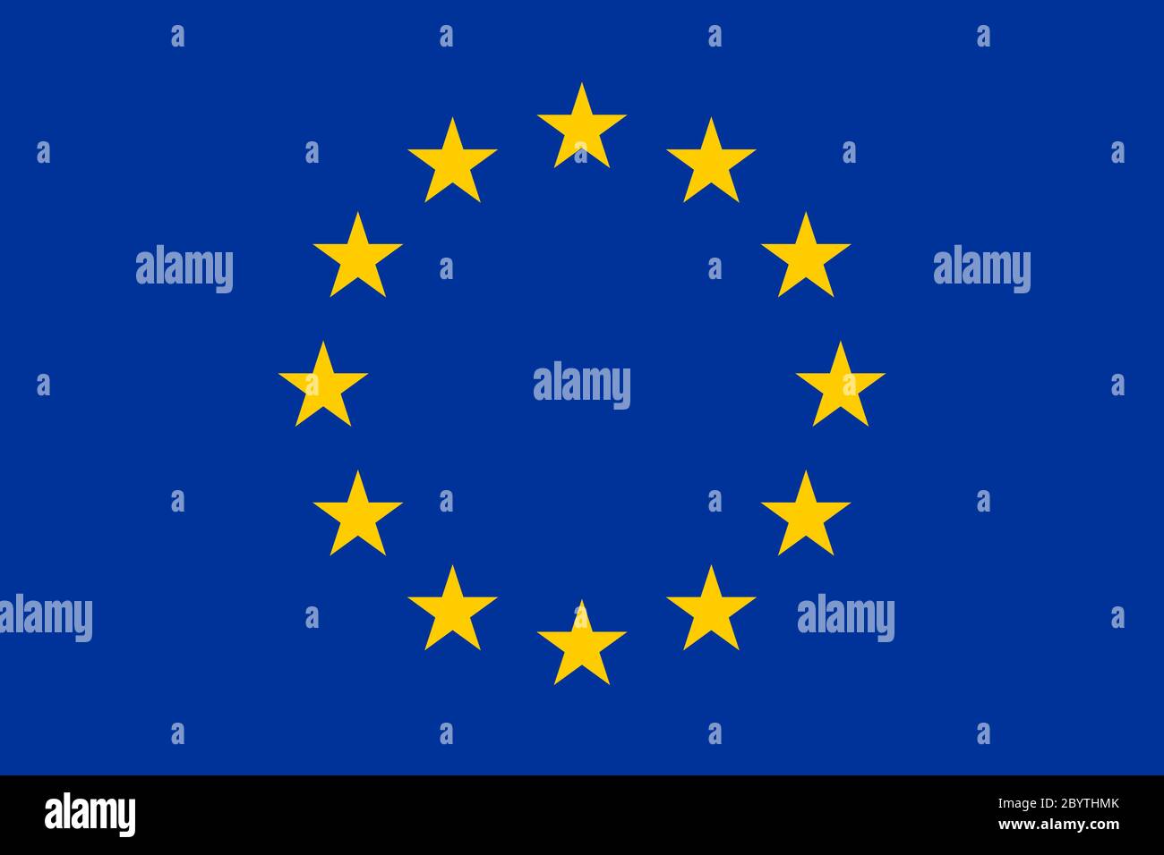 Flag of European Union, EU. Twelve gold stars on blue background. Official size and colors. Stock Vector
