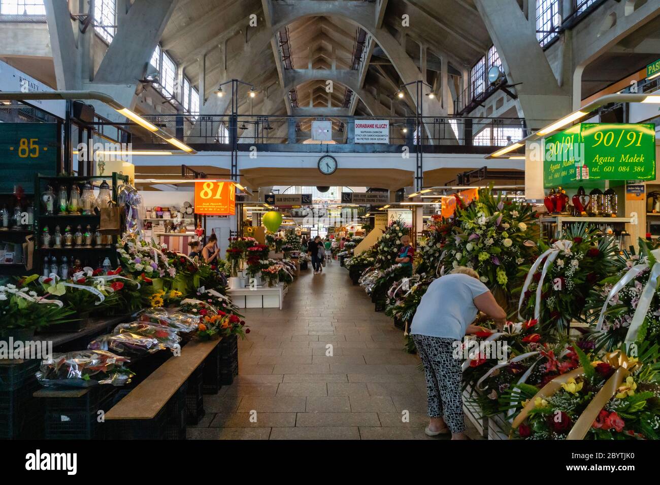 Wroclaw, Poland - August 2019: Wroclaw Market Hall architecture shope - indoor food market located in city center of Wroclaw, near Piaskowa Pier. Stock Photo