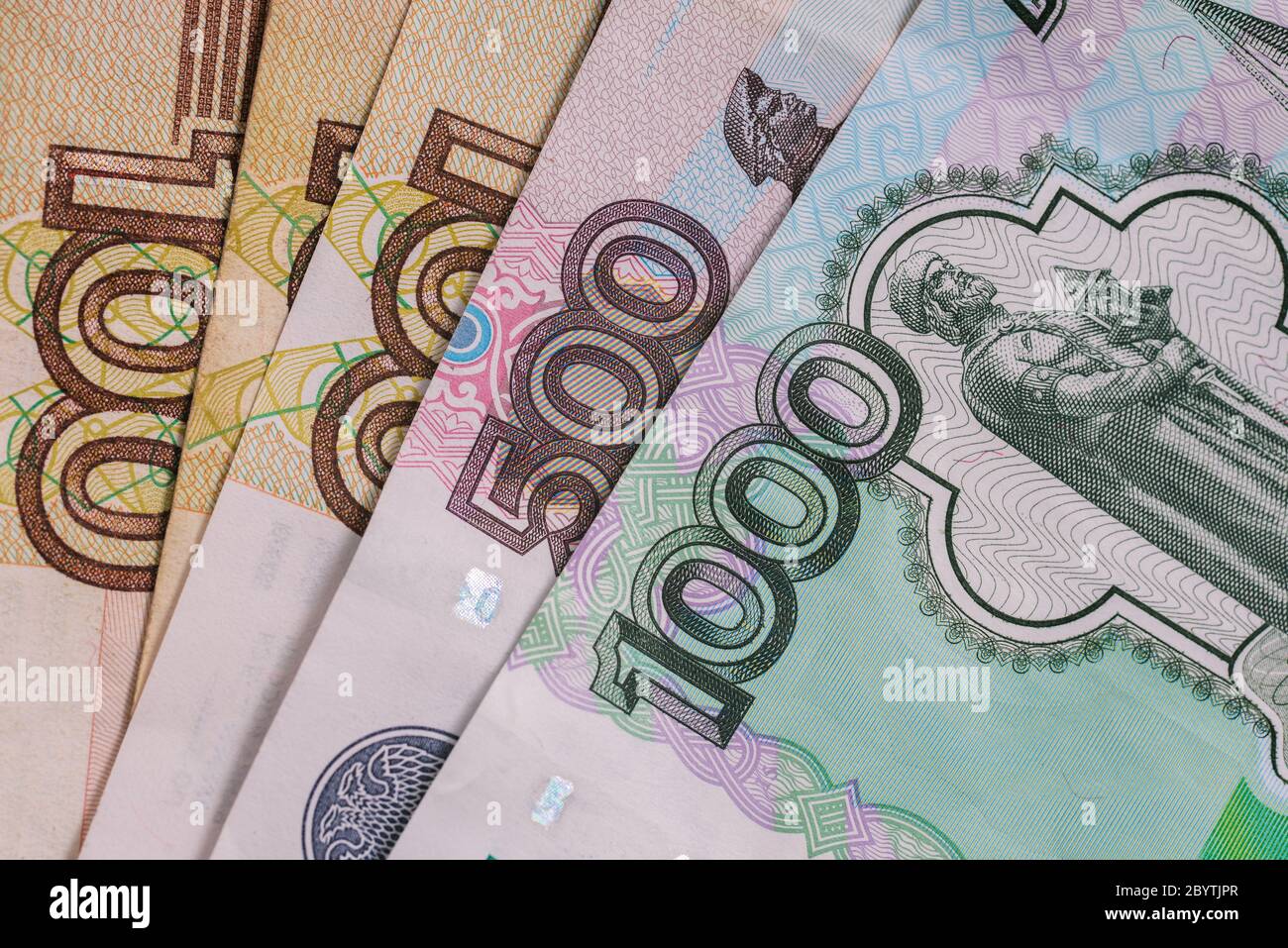 Russian money. Banknotes of different denominations. One thousand, five