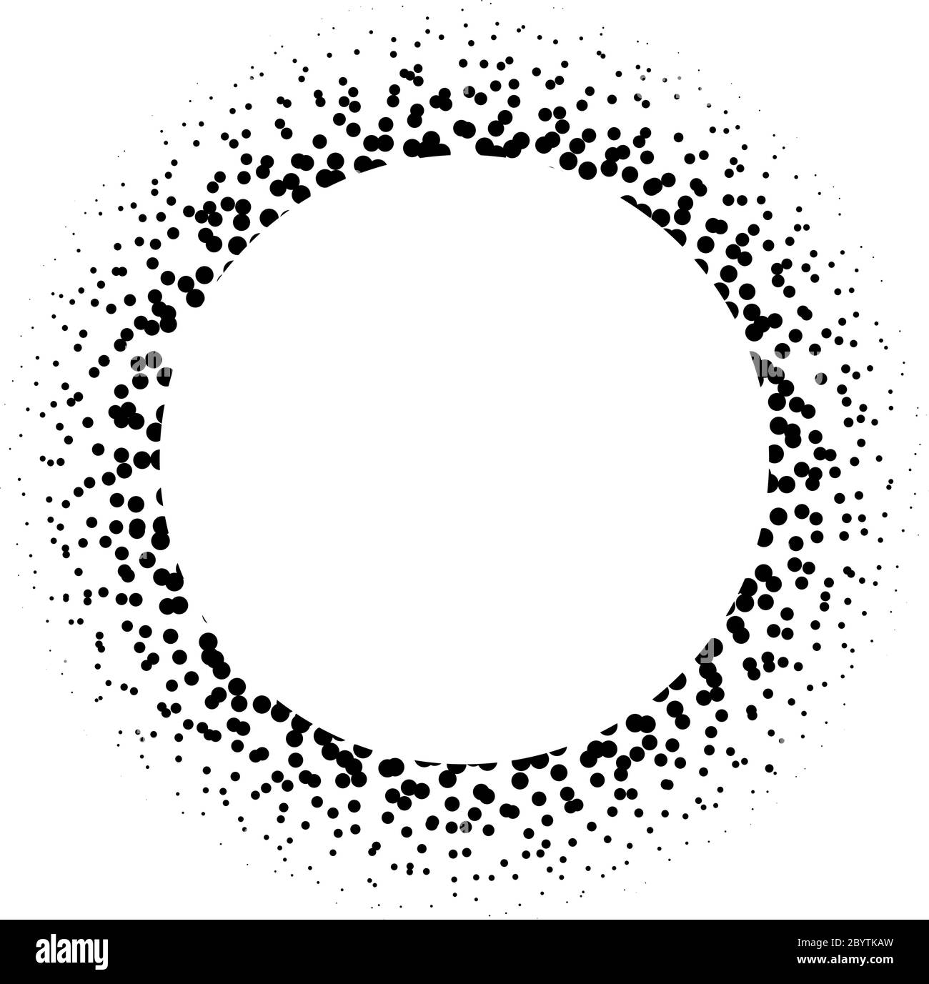 Ring of black dots scattered around. Modern design halftone element