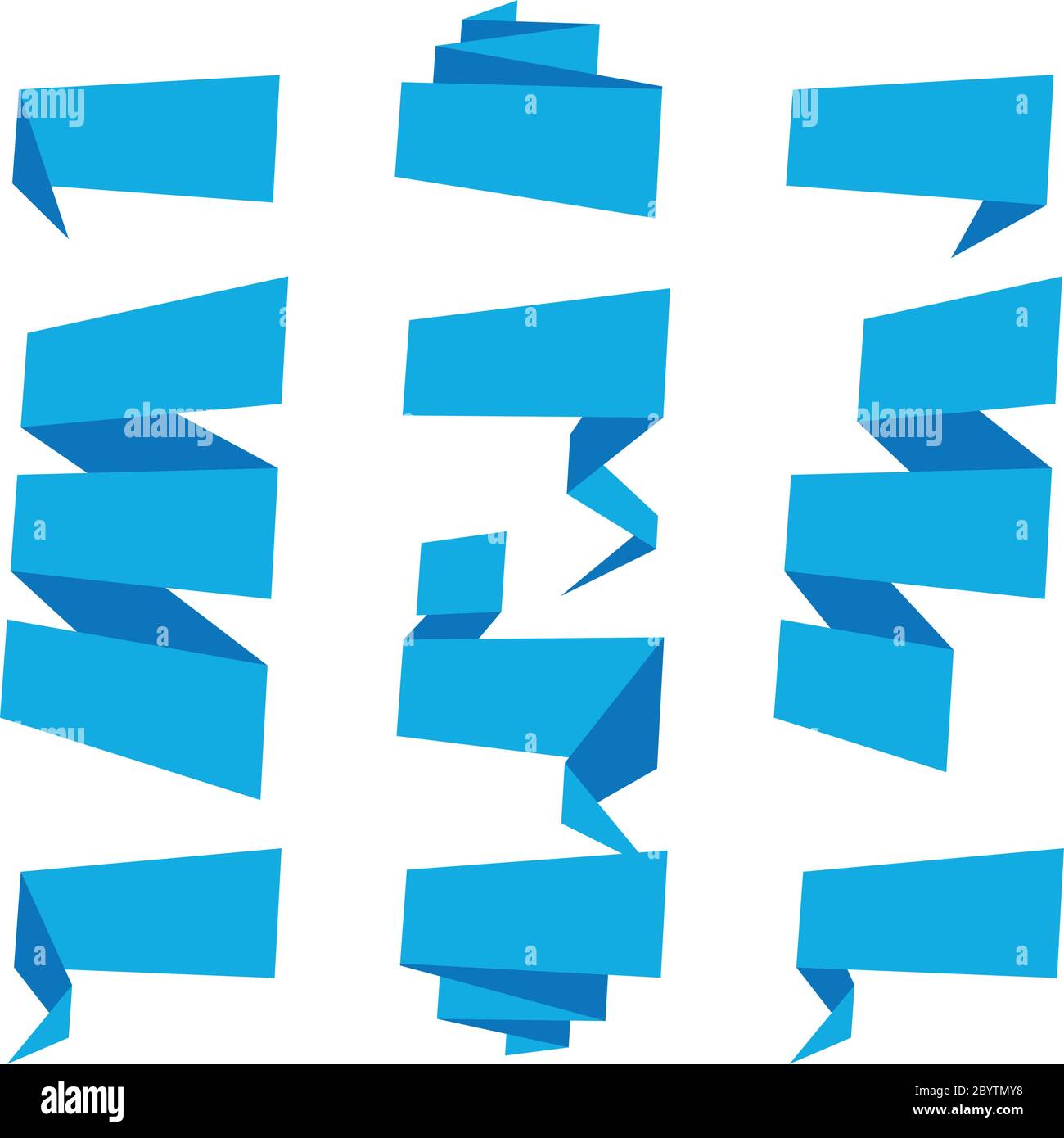 Folded ribbon banner set. Collection of blue label templates. Vector ...