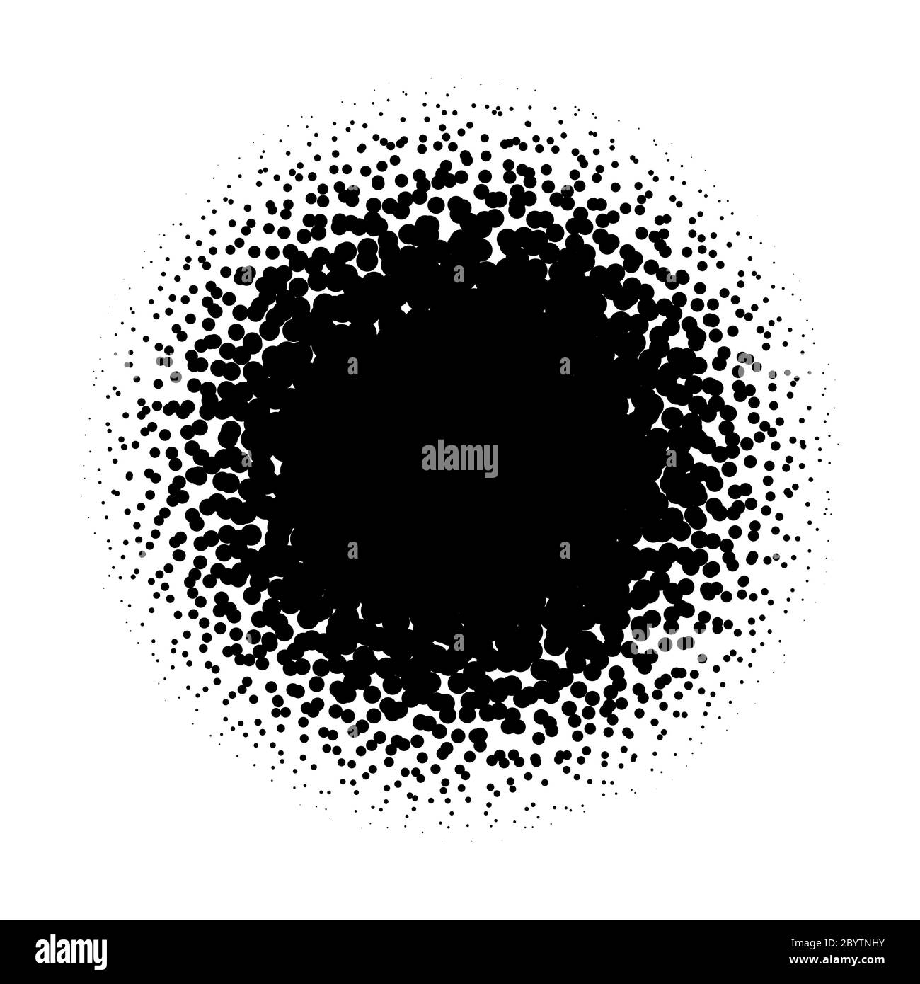 Halftone circle of random sprayed black dots. Vector illustration on white background. Stock Vector