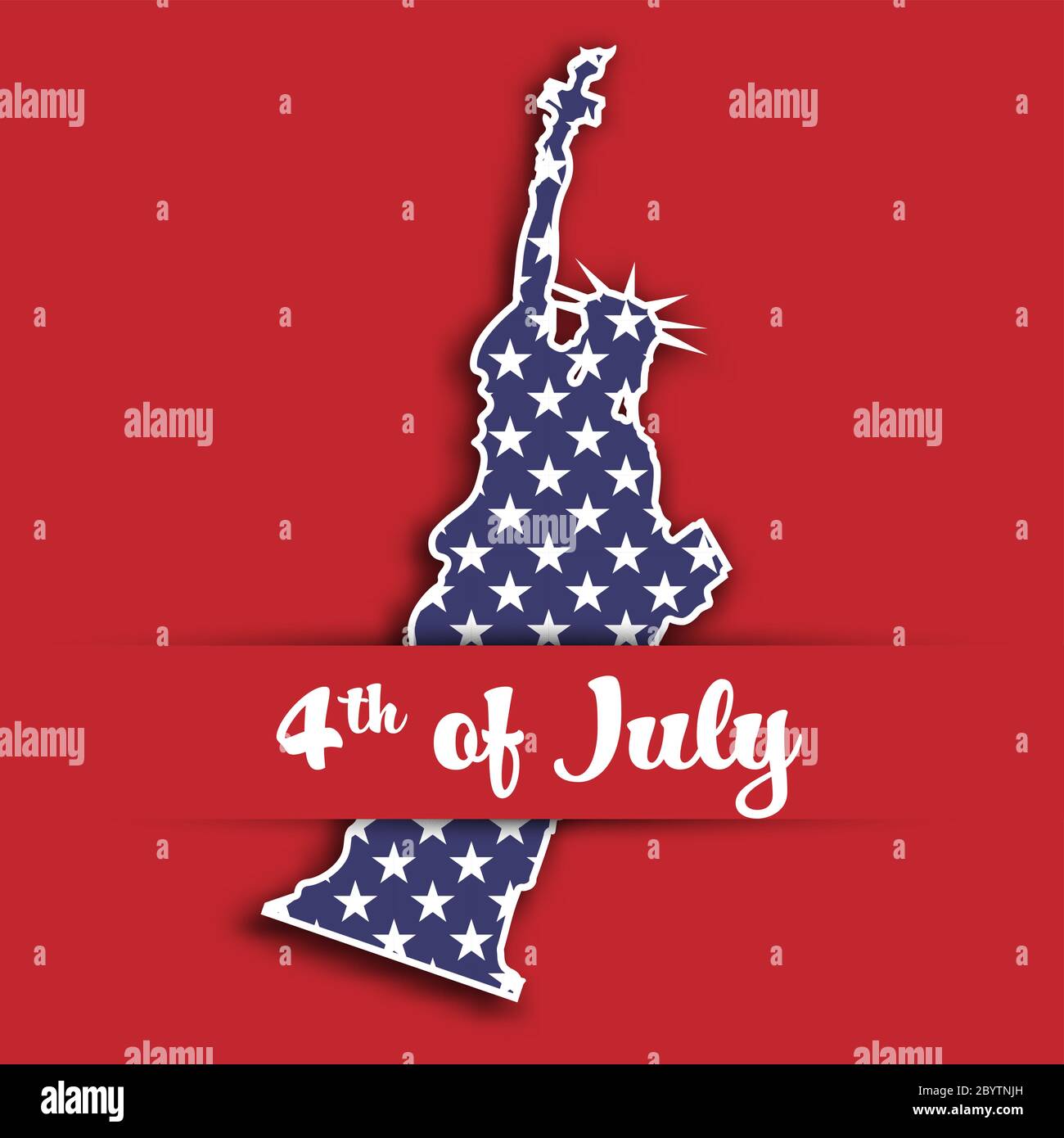 Statue of Liberty paper cutting in card pocket with label of 4th of July. United States symbol in national colors with stars and Independence day theme. Vector illustration. Stock Vector