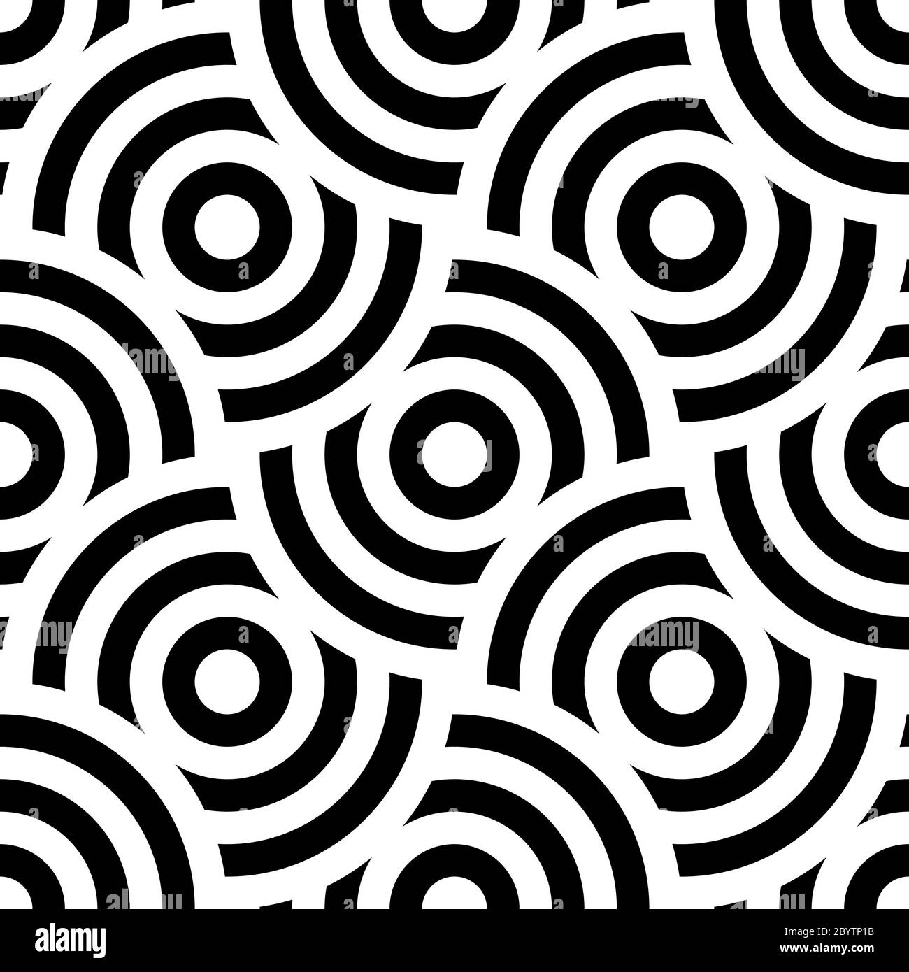 Seamless pattern background ornament of striped concentric circles. Retro mosaic of arches in black and white. Vector design element. Stock Vector
