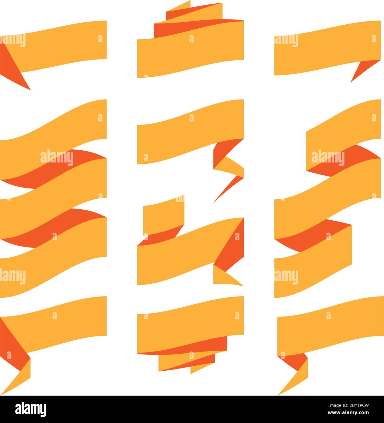 Folded ribbon banner set. Collection of orange label templates. Vector ...