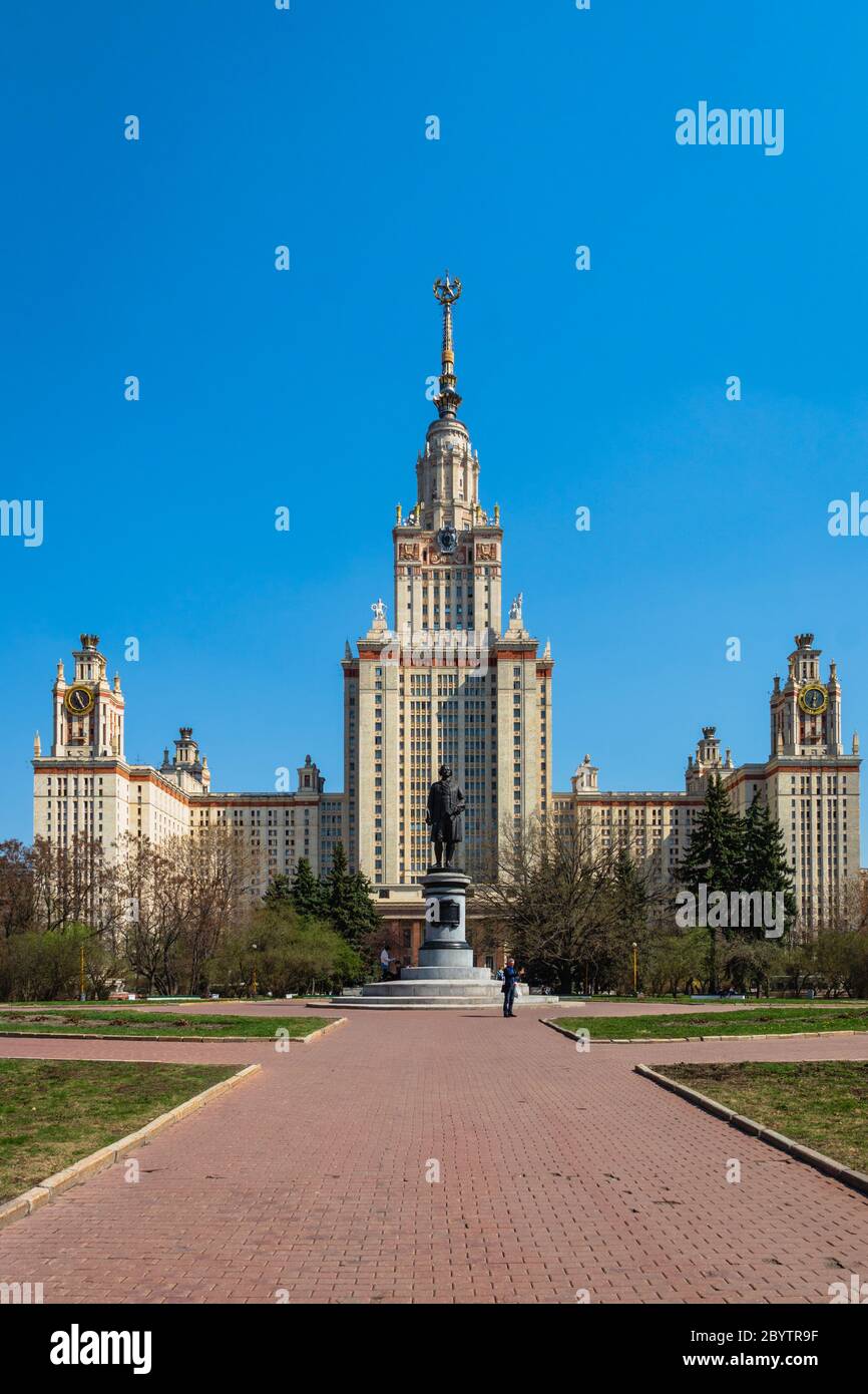 Moscow, Russia - April 2019: Main building of Moscow State University ...