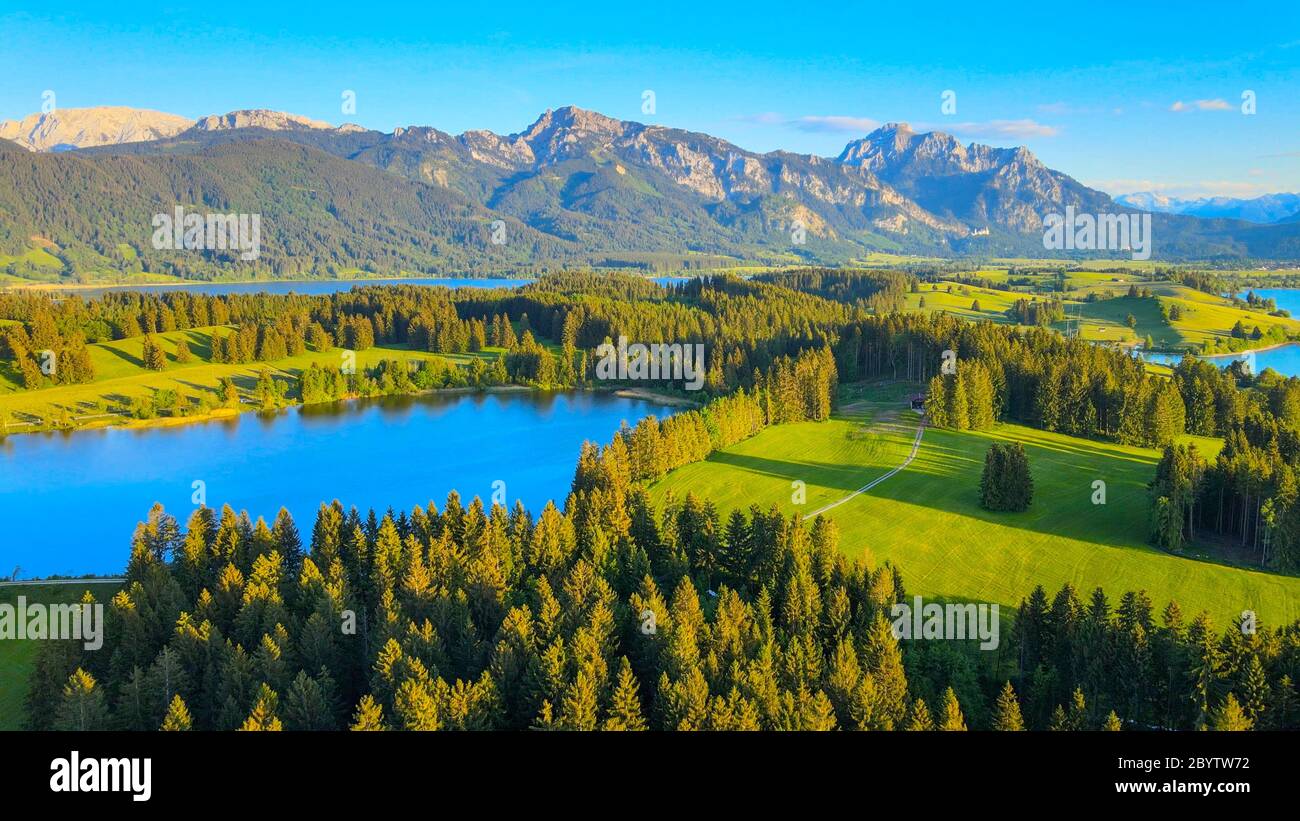 Typical landscape in Bavaria in the Allgau district of the German Alps ...