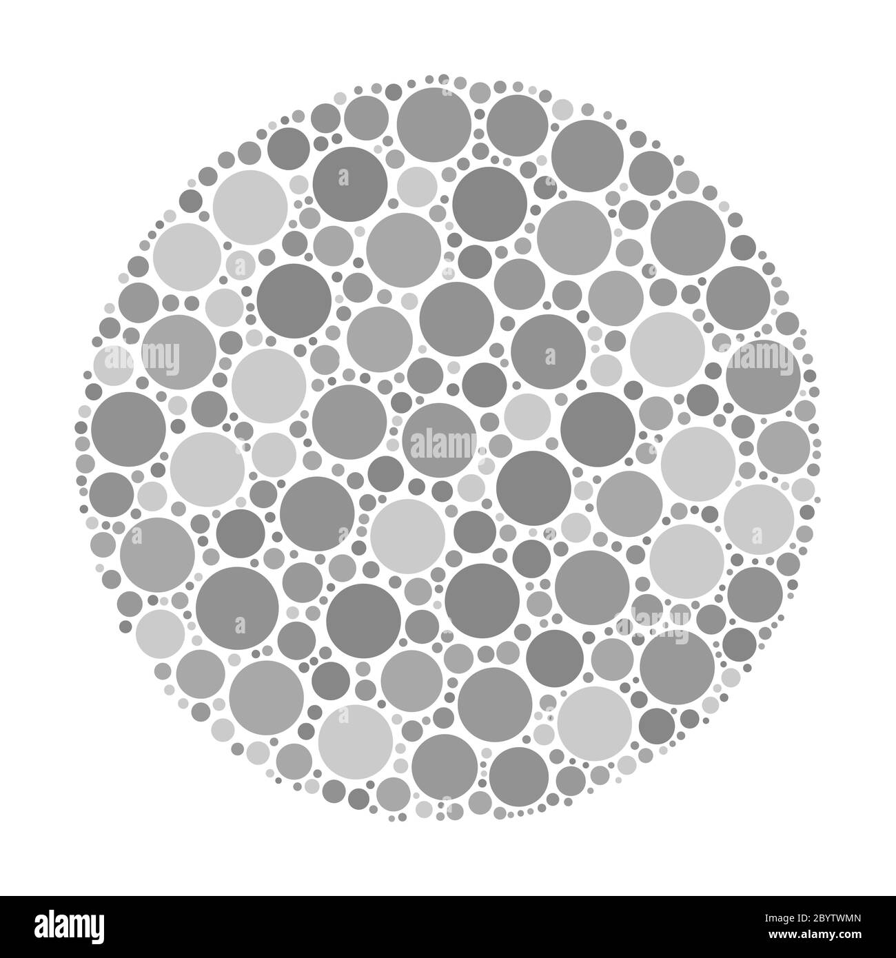 Circle made of dots in shades of grey. Abstract vector illustration inspired by medical Ishirara test for color-blindness. Stock Vector