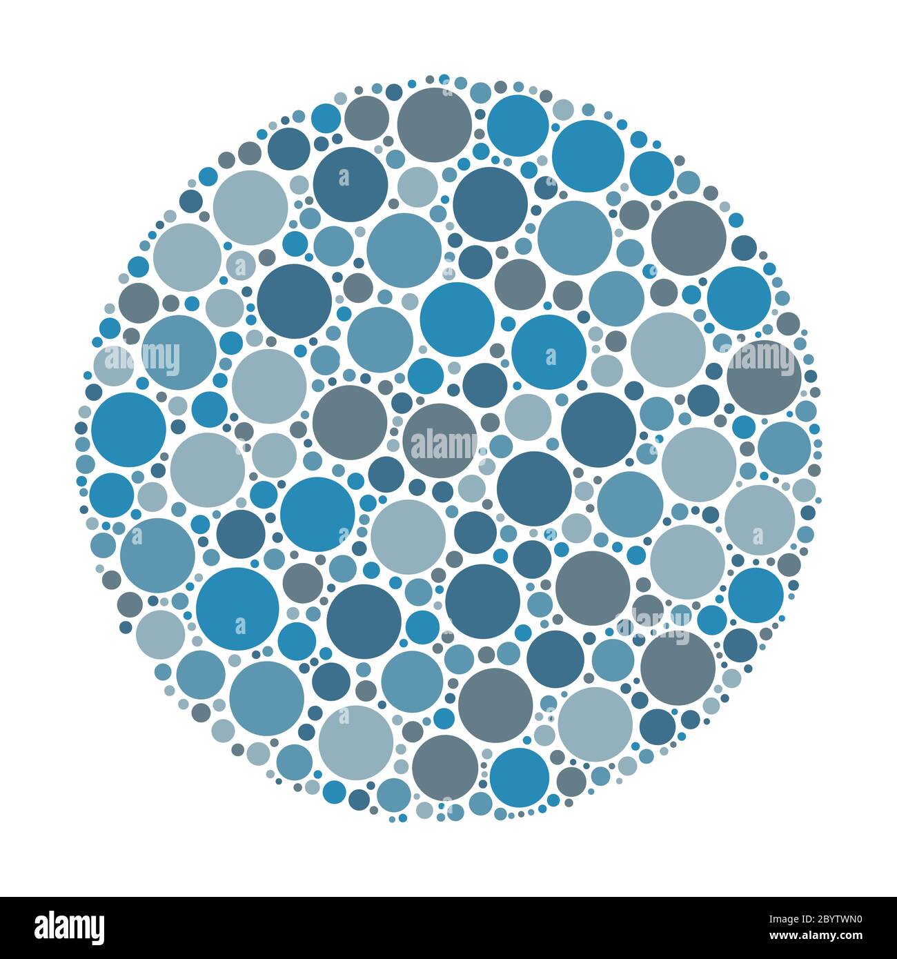 Circle made of dots in shades of blue. Abstract vector illustration inspired by medical Ishirara test for color-blindness. Stock Vector