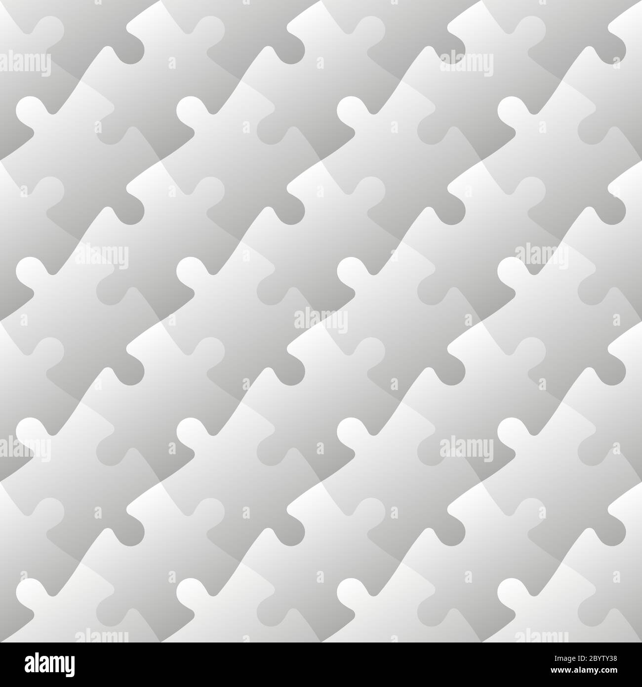 Jigsaw puzzle mosaic seamless background. Each of puzzle pieces in diagonal arrangement has own grey gradient. Simple flat vector illustration. Stock Vector