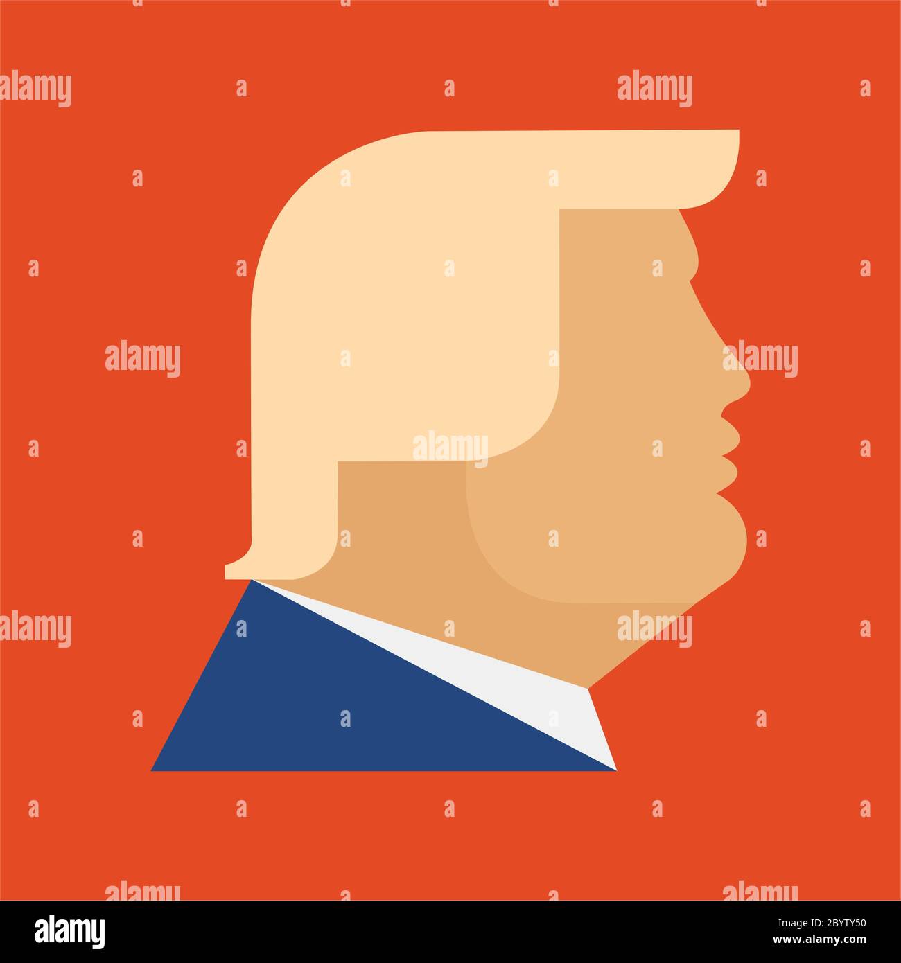 June 8, 2020: Donald Trump President of the United States, portrait orange face hair clip art icon, isolated, red background, Republican candidate pol Stock Photo