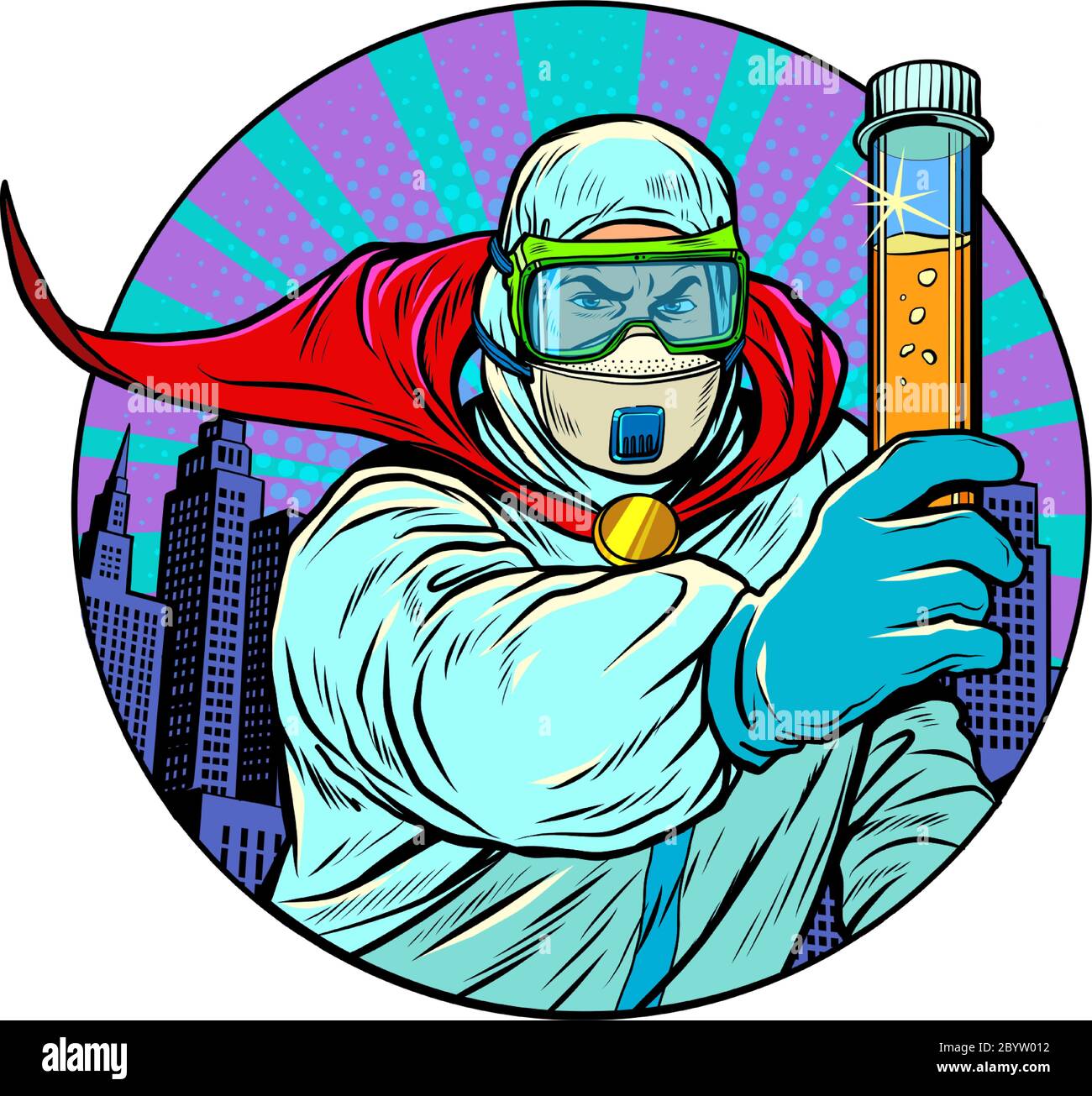 A doctor in a protective suit with a virus vaccine. Coronavirus epidemic covid19 Stock Vector