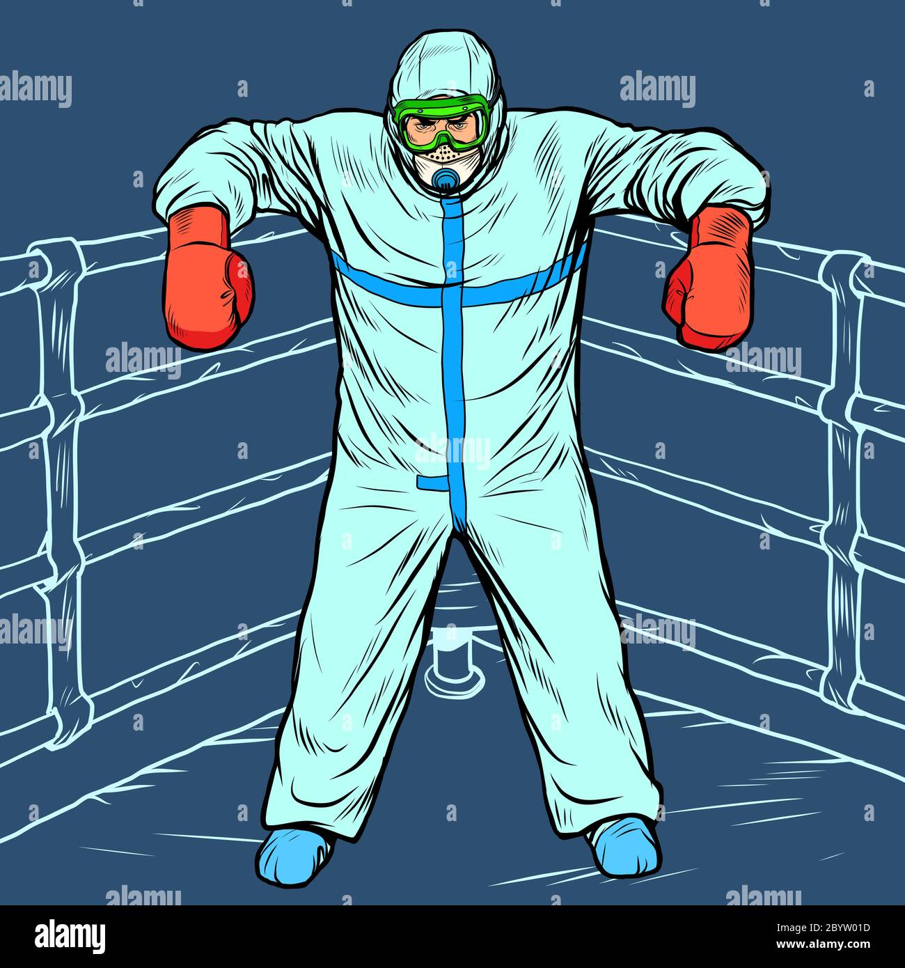 doctor man in protective suit after the battle. Treatment as a Boxing concept, epidemic Stock Vector