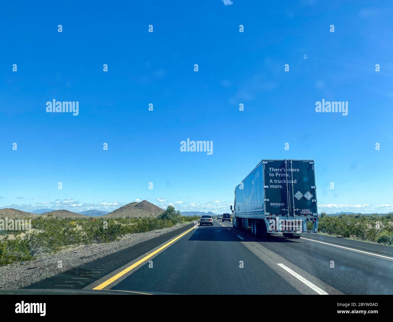 Salome, AZ/USA 2/23/20 Cars and Trucks driving through Arizona on