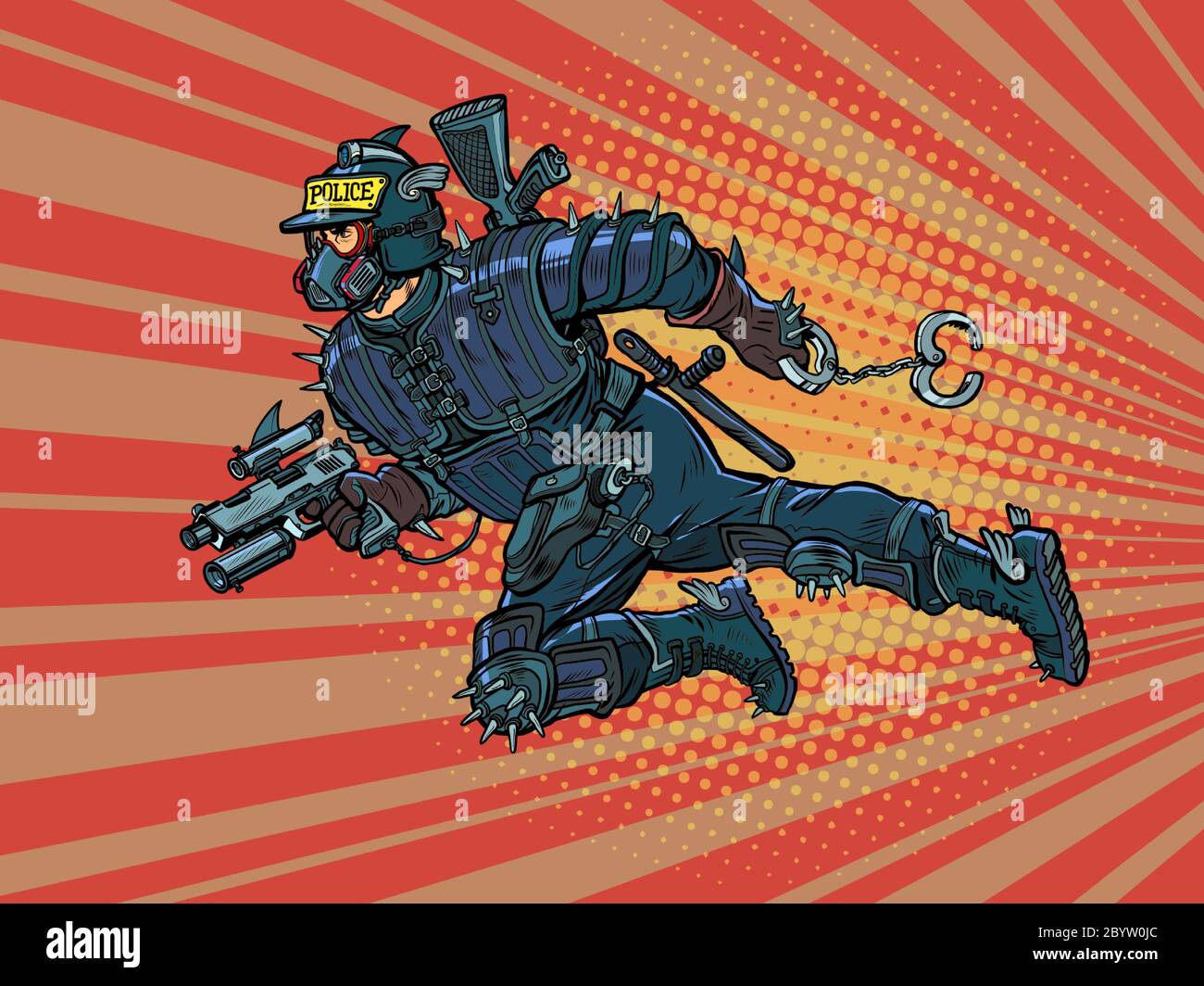 super cop from the future, cyberpunk. Police Stock Vector Image