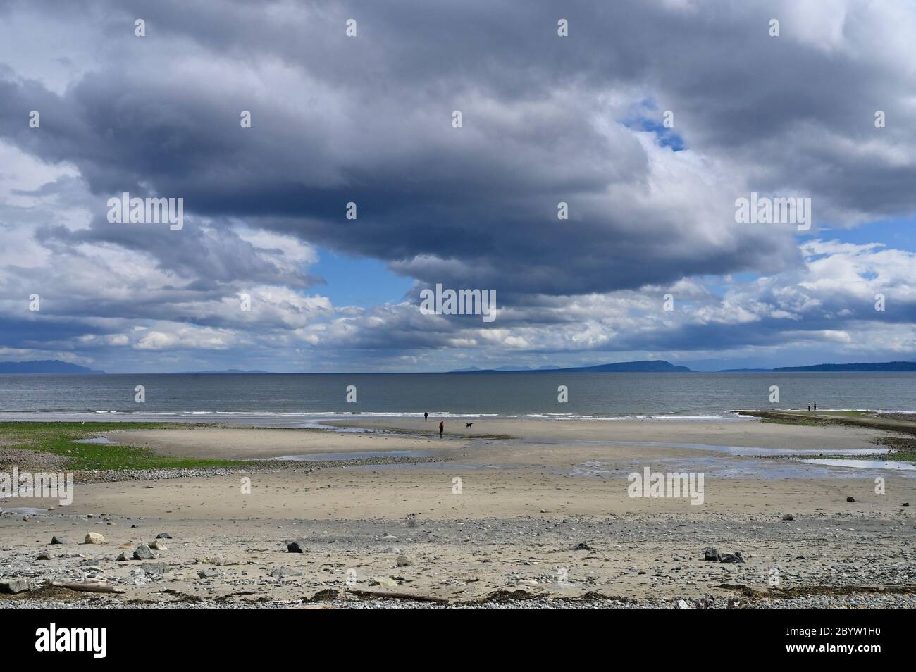 Social distancing because of Covid-19. Point Holmes, Comox Valley, Vancouver Island, B.C Canada Stock Photo