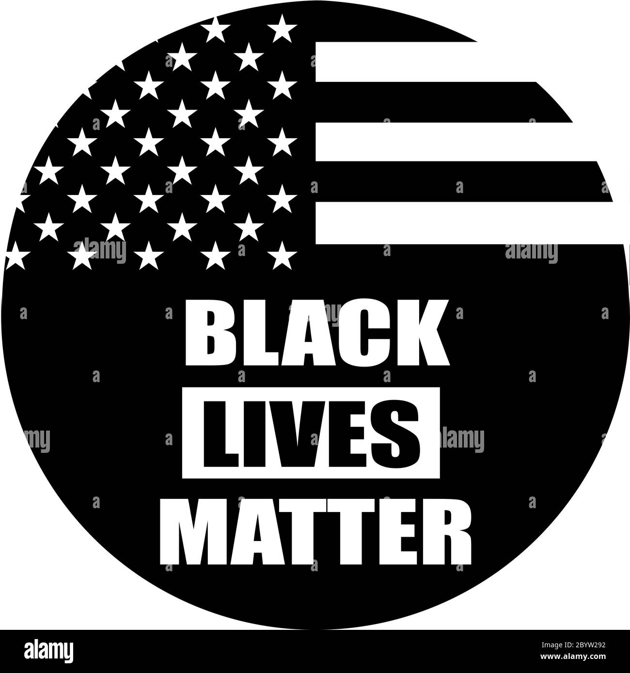 Black Lives Matter text on the round shape with american flag. Concept vector image. Stock Photo