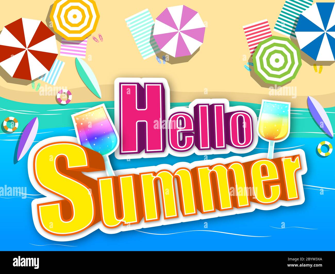 Summer time banner design with beach background Stock Photo