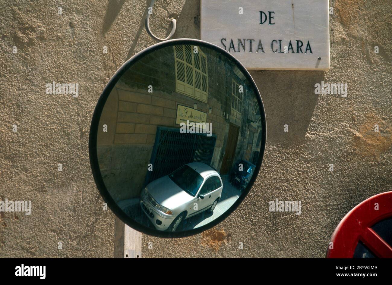 Palma Majorca ( Mallorca ) Balearic Islands Spain Convex Mirror Nr Basilica De Sant Francesc Stock Photo