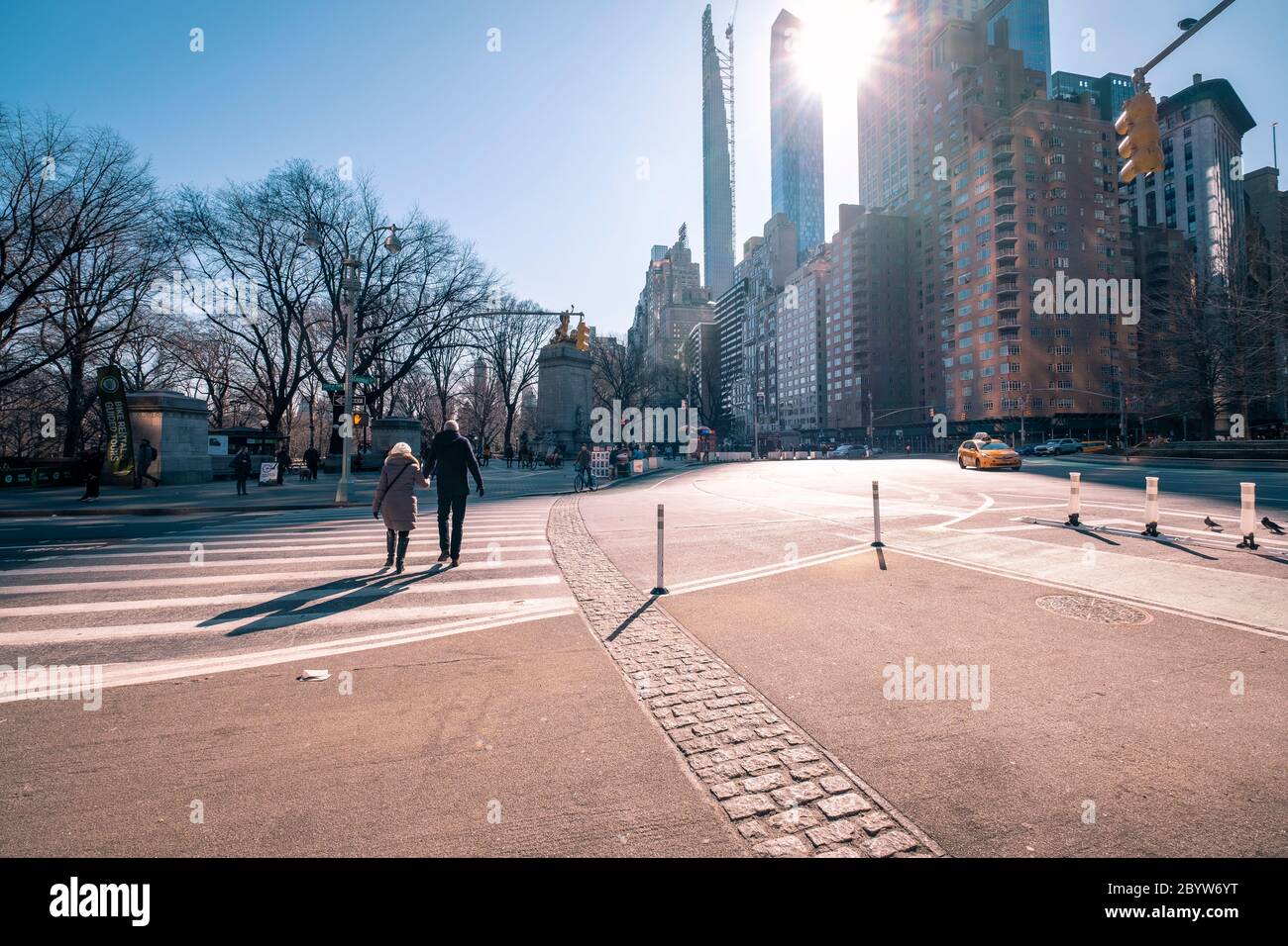 Scenic view of Columbus Circle on a bright winter day in Midtown Manhattan New York City Stock Photo