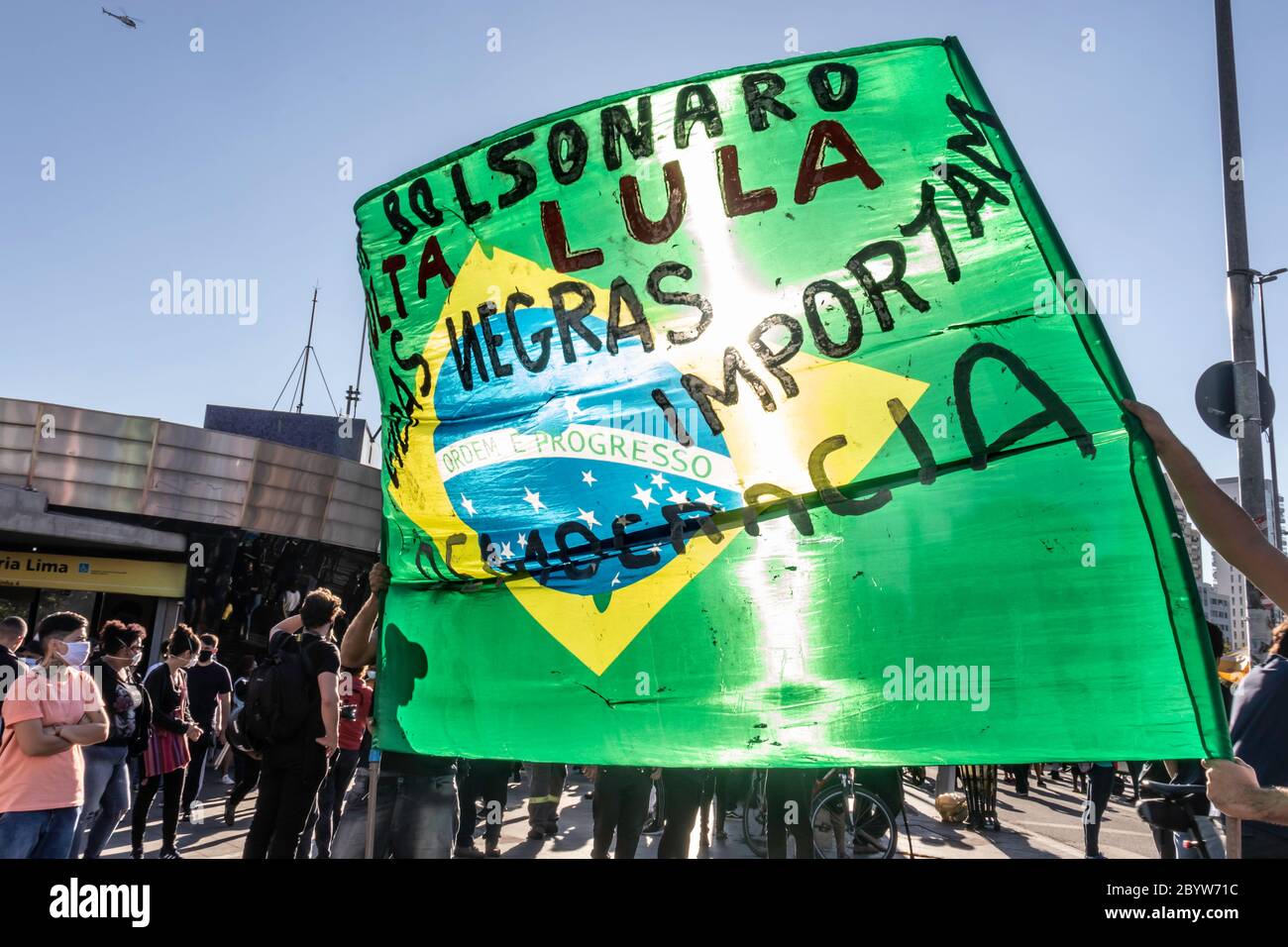 Sao Paulo, Brazil, June 07, 2020. Thousands of activists unite in protest for democracy and racial equality and against the Bolsonaro government in São Paulo, Brazil Stock Photo