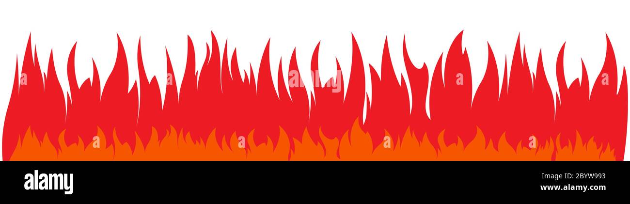 Wide and low vector fires background. Continuous, non-stop red flame. Blazing banner. Stock Vector