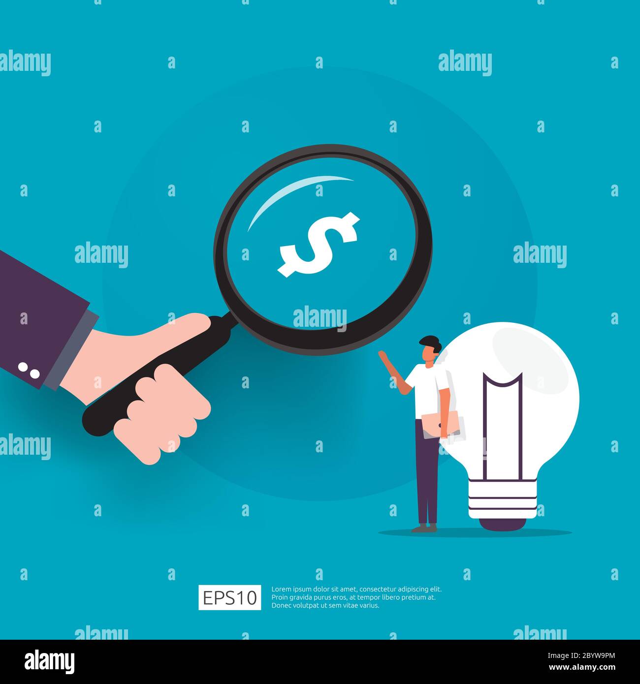 angel investor looking for opportunity business idea research concept with lamp light bulb and businessman character element. smart investment on tech Stock Vector