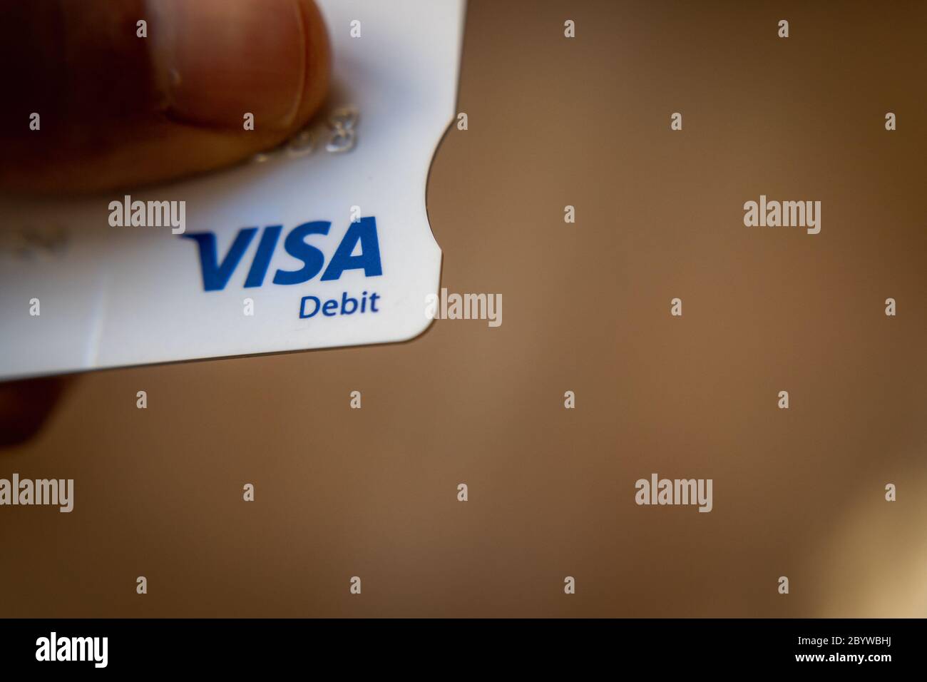 Hong Kong - April 2020: Visa debit card close-up for cashless payment Stock Photo