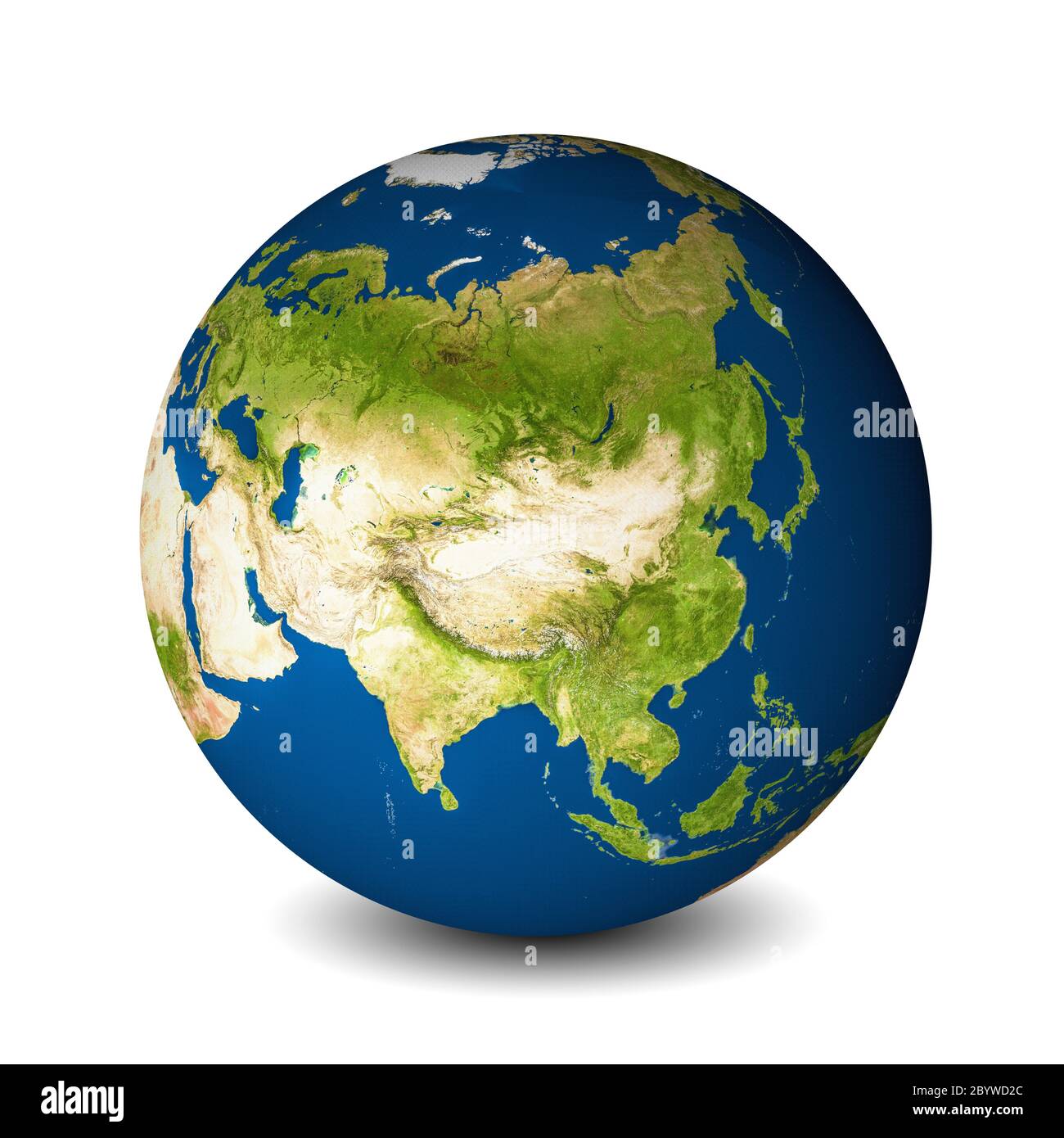 Earth globe isolated on whitebackground. Satellite view focused on Asia. Elements of this image furnished by NASA. Stock Photo