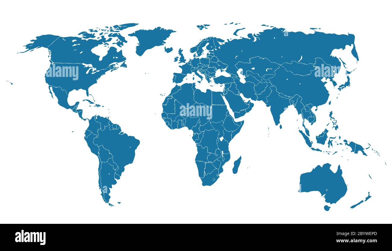 detailed silhouette of World political map with state borders and ...